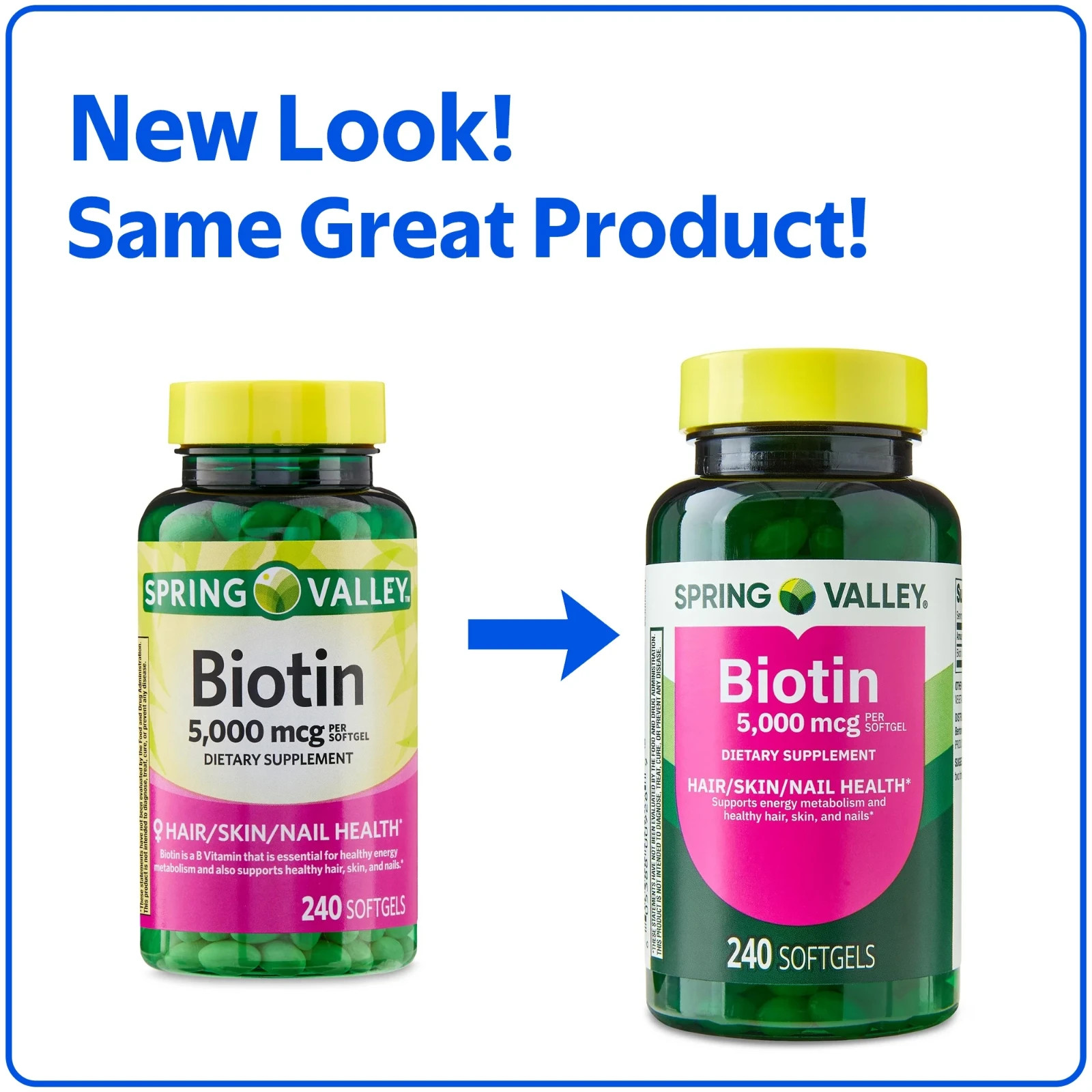 Spring Valley Biotin 5000 mcg Softgels, Hair Skin & Nails Support, 240 Count
