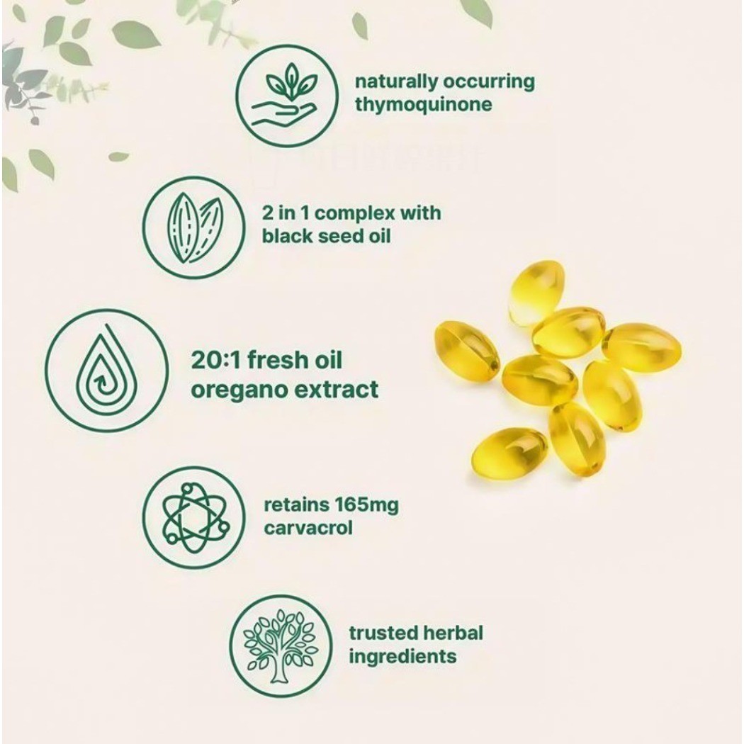 2 in 1 Oil of Oregano Black Seed Softgels Carvacrol Immune Support