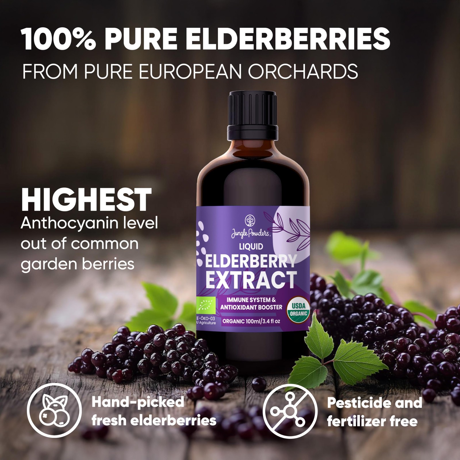 Organic Elderberry Syrup USDA Certified 3.4 fl oz Bottle Liquid Sambucus