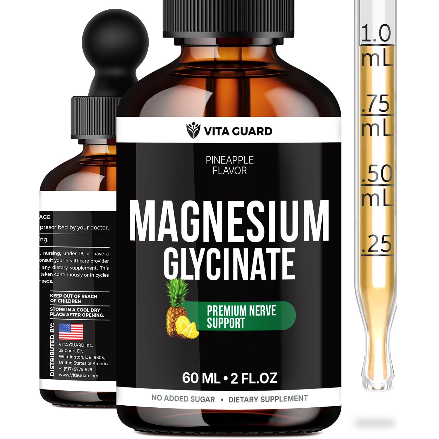 Magnesium Glycinate 500mg Liquid Drops – Sugar-Free 2 Fl Oz (Pack of 1)