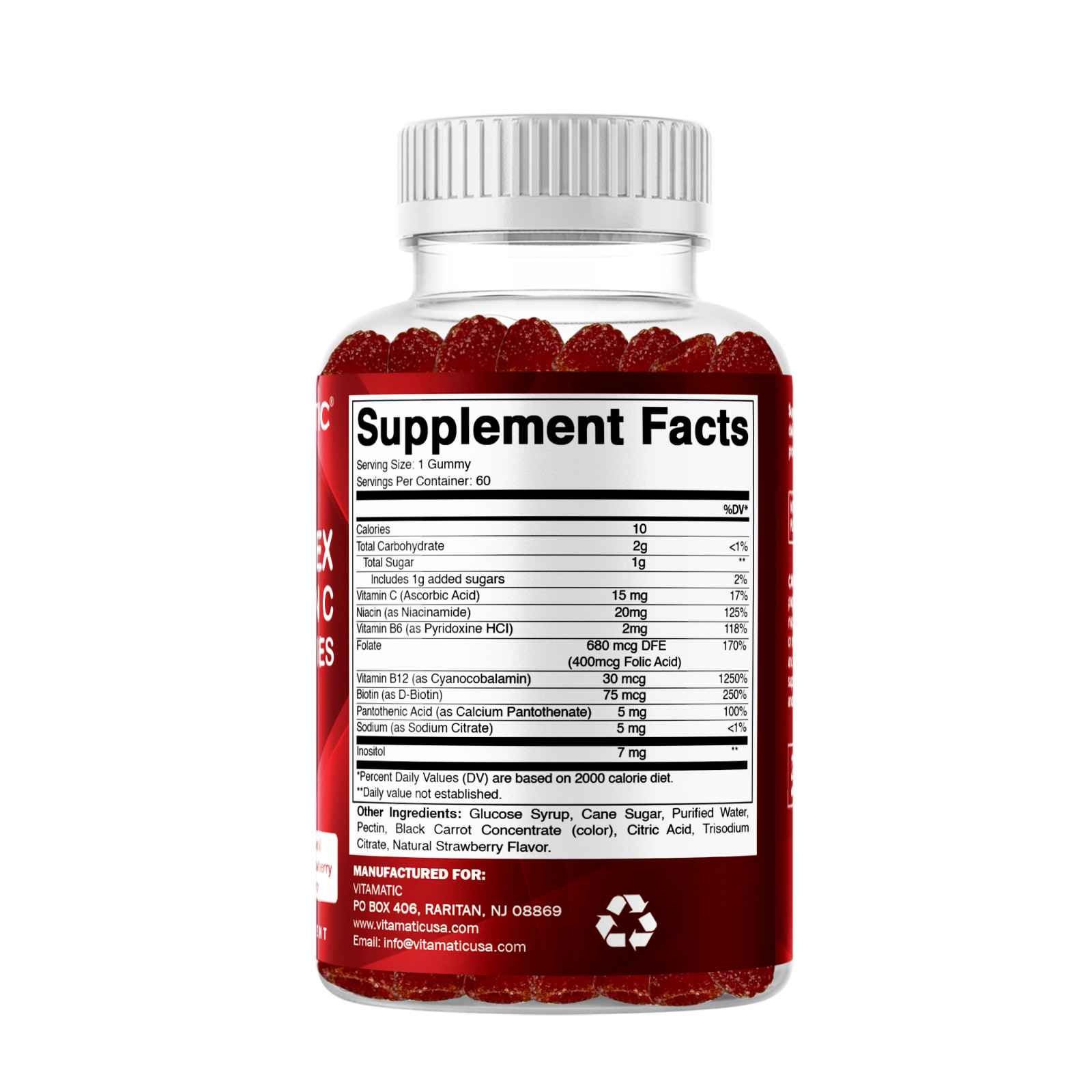 (3 Pack) Vitamatic Vitamin B Complex Gummies with Vitamin C & Inositol
