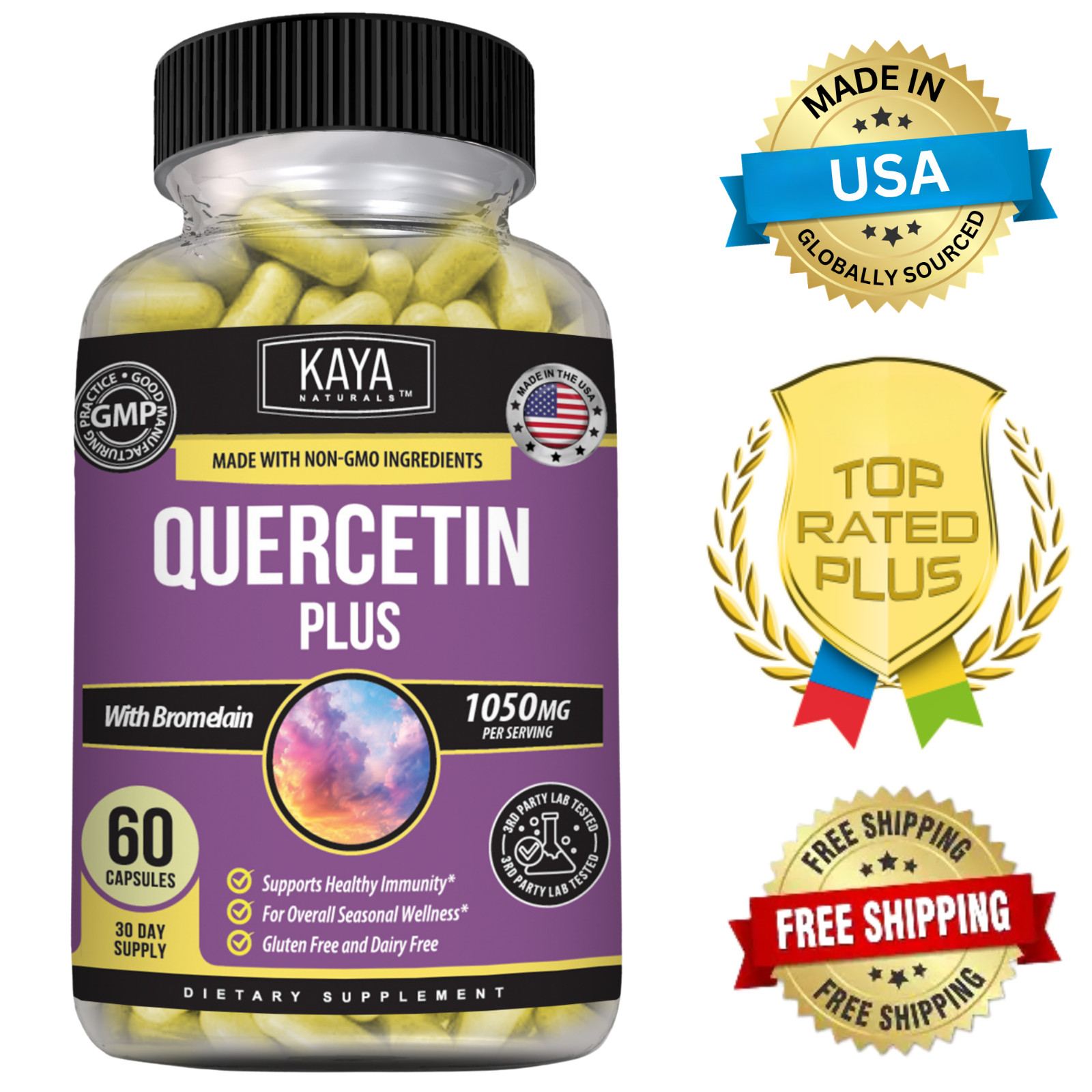 Quercetin + Zinc & Bromelain Immune & Antioxidant Support for Seasonal Wellness
