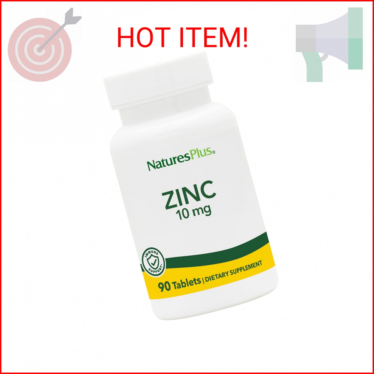 NaturesPlus Zinc Tablets – 10 mg, 90 Vegetarian Supplements – Immune System Supp