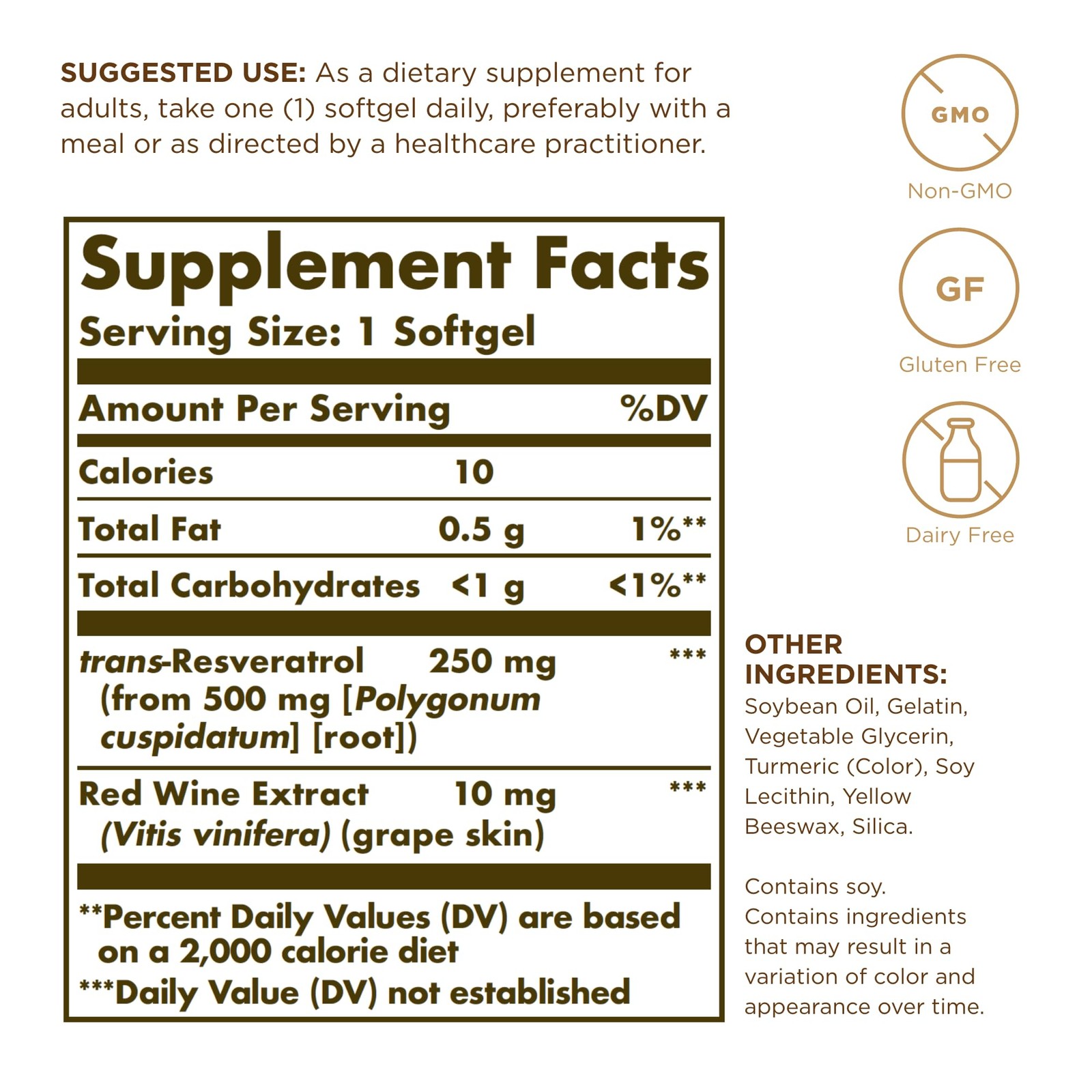 Solgar Resveratrol 250 mg with Red 30 Count (Pack of 1), Standard Packaging