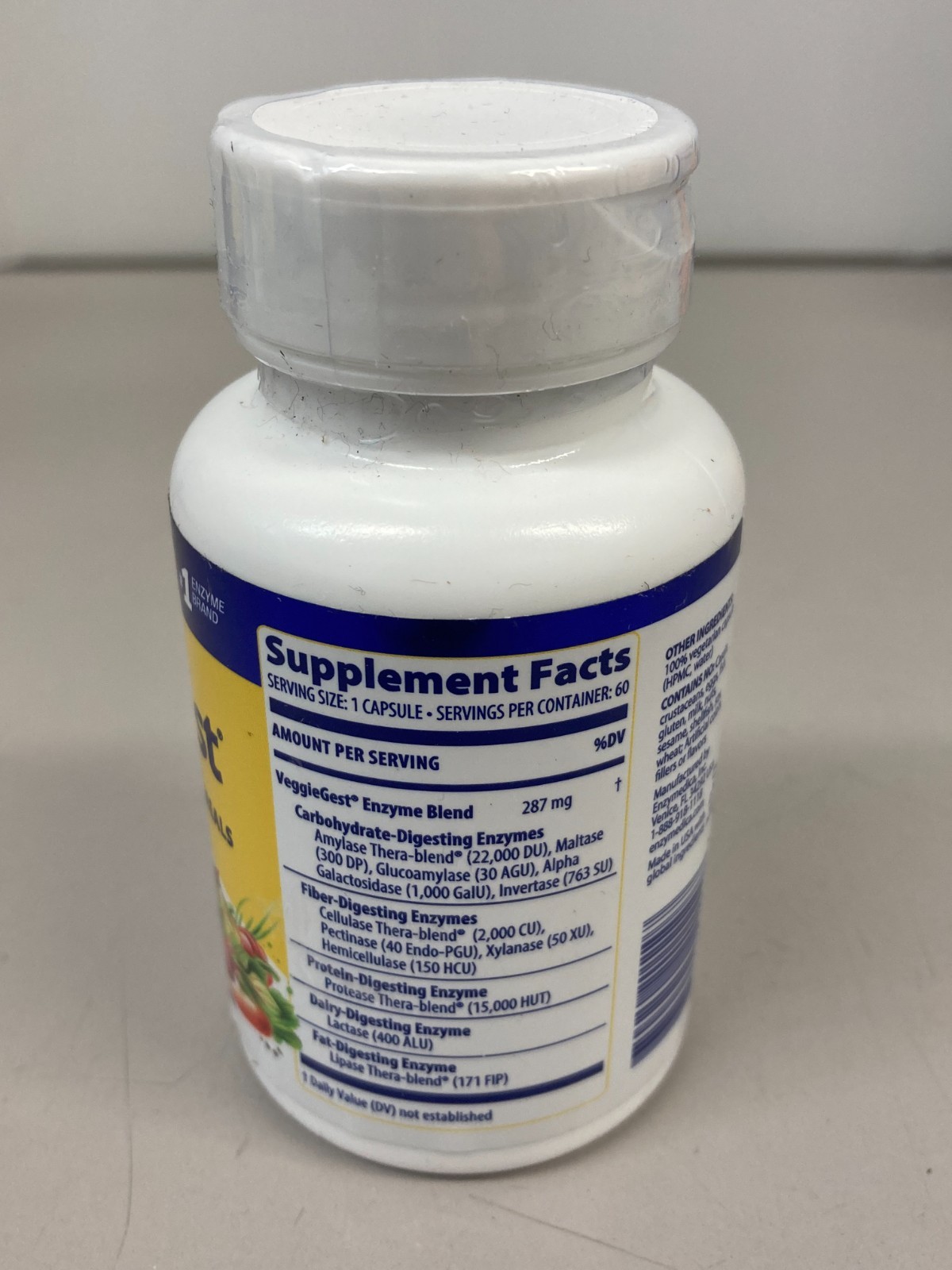 Enzymedica VeggieGest 60 Capsules Casein-Free, Dairy-Free, Egg-Free Exp. 05/2026