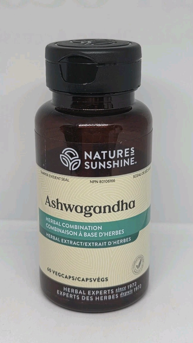 Natures Sunshine ashwagandha 60 VegCaps Veggie Capsules New Sealed Exp. 07/2026