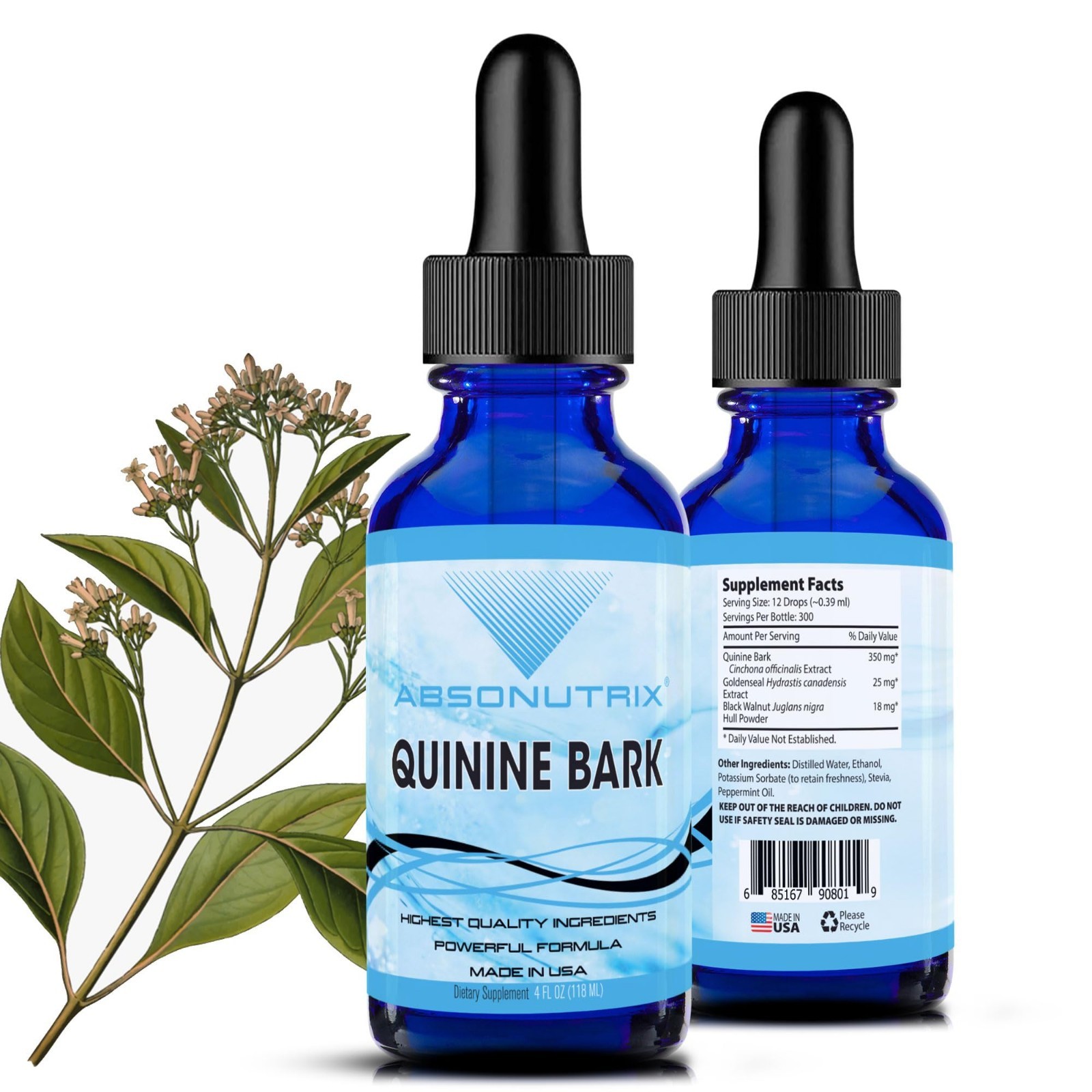 Quinine Bark Liquid 350mg – 4oz, 300 Servings, Quick Absorption, Non-GMO, GMP-Ce