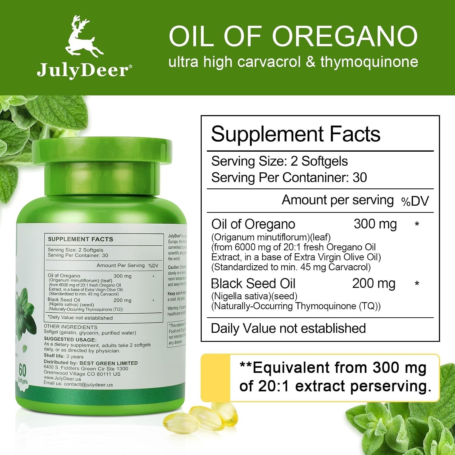 Easy to Swallow Oregano Oil Softgels with Black Seed – 60 Count for Daily Health