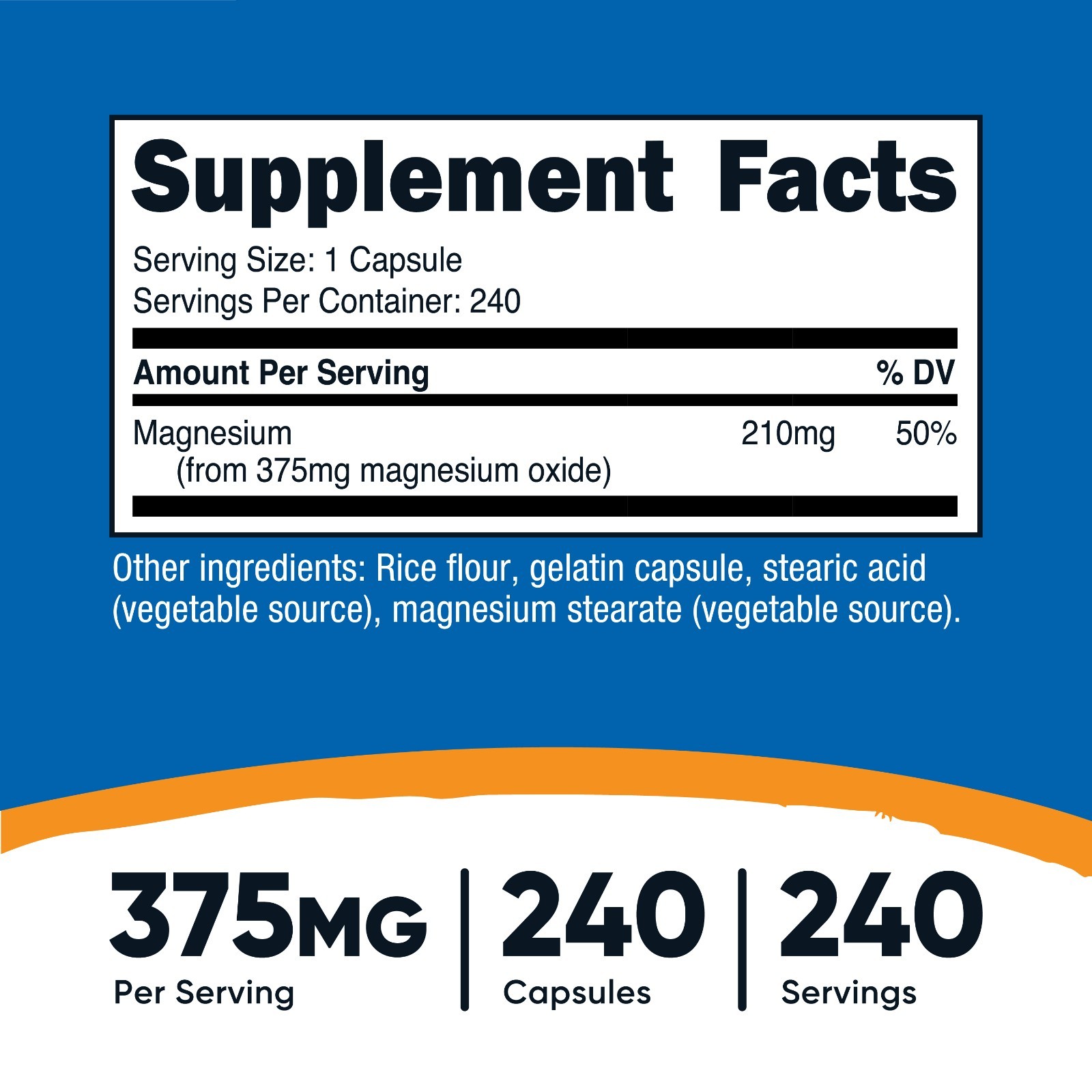 Nutricost Magnesium Oxide 375mg, 240 Capsules, 240 Servings
