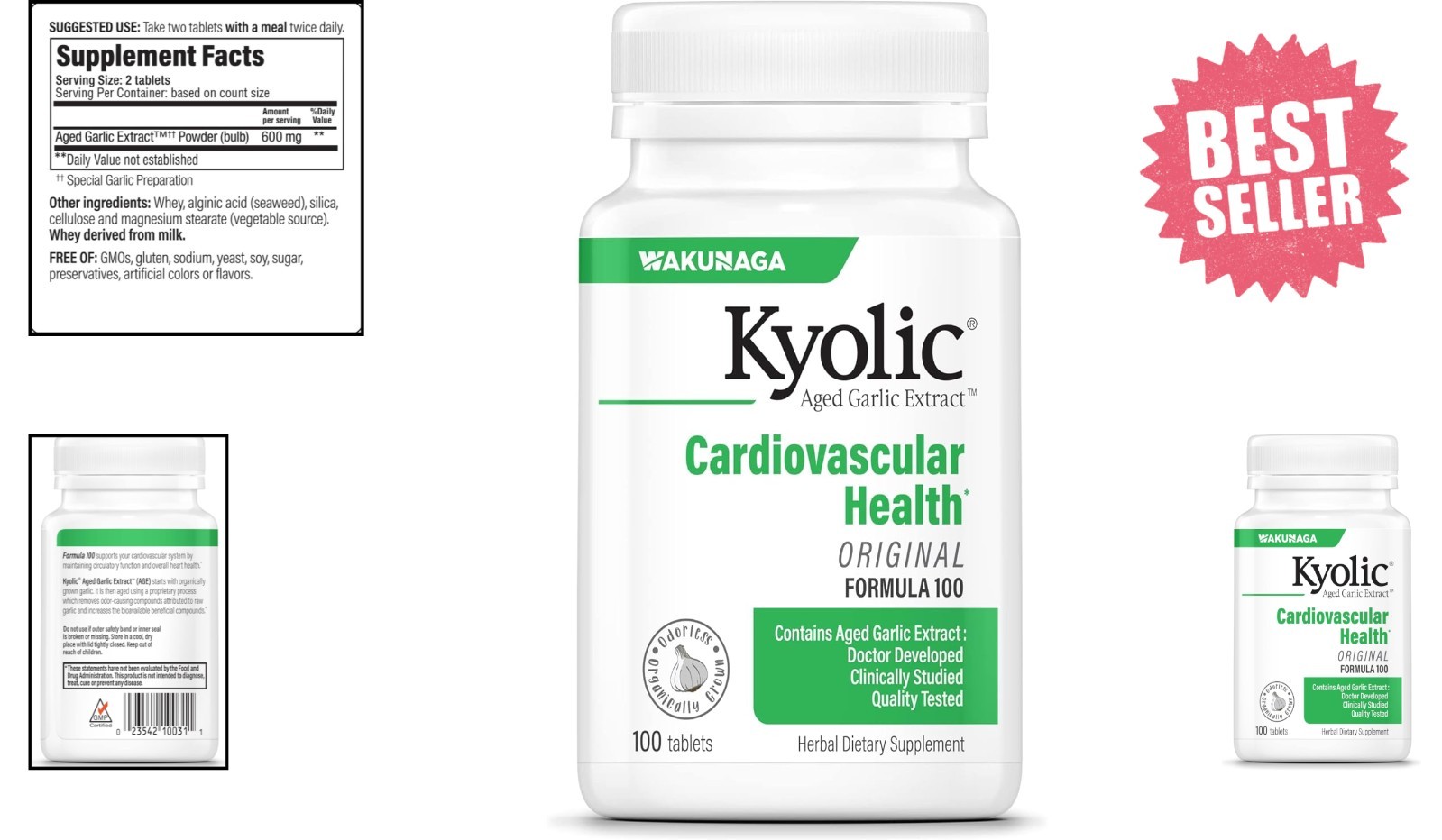 100 Count Aged Garlic Extract Tablets – Gluten-Free Support for Heart Wellness