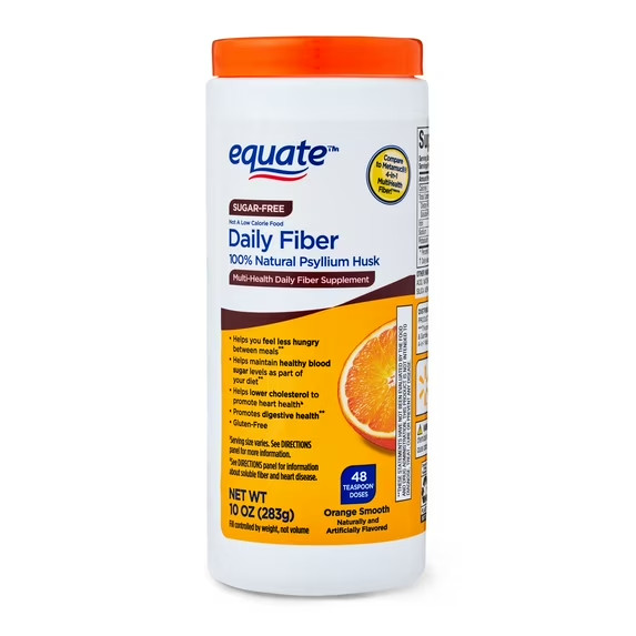 Equate Daily Fiber 100% Natural Psyllium Husk Fiber Supplement, Sugar-Free,10 oz