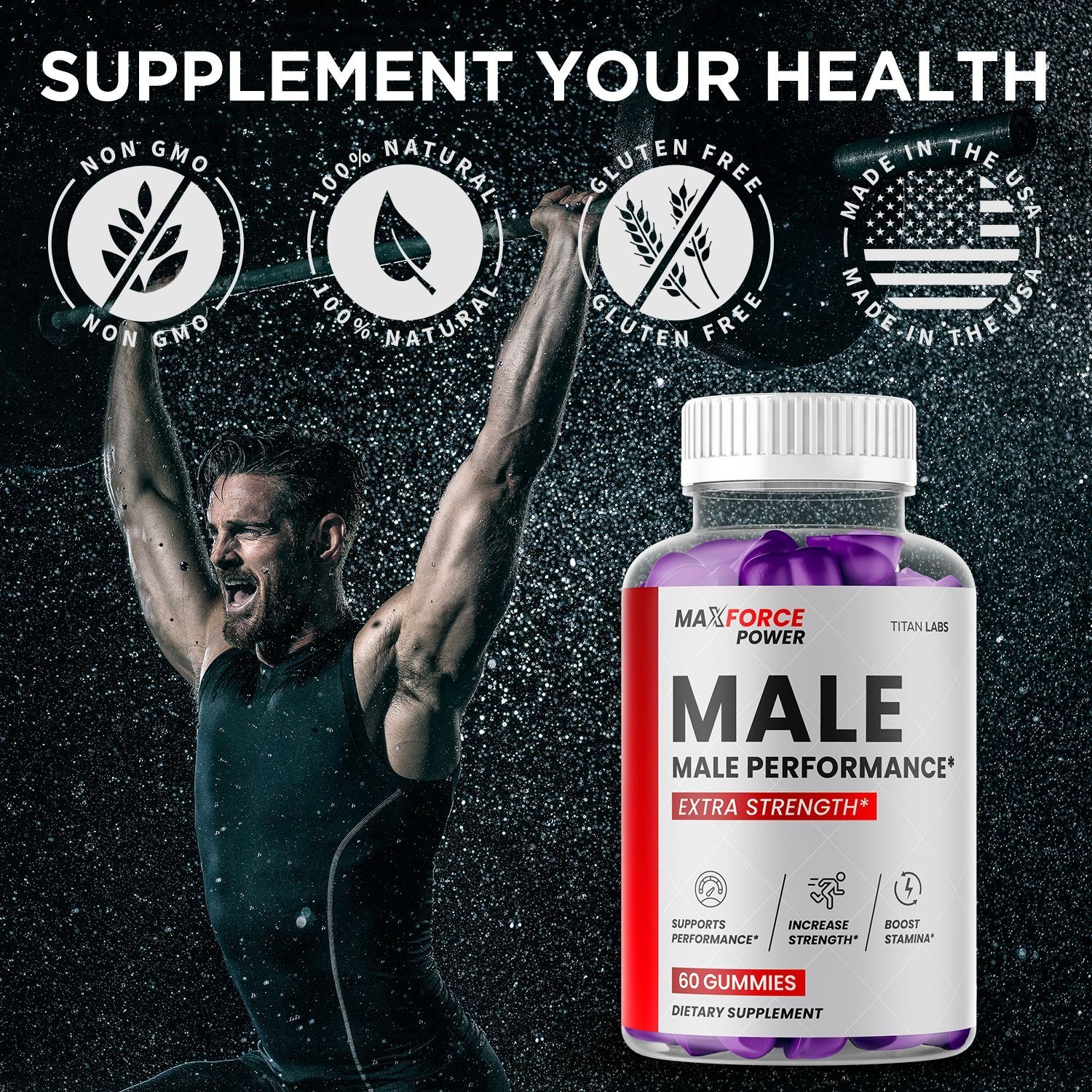 (1 Pack) Max Force Power Male Gummies Advanced Support Supplement 60 Gummies