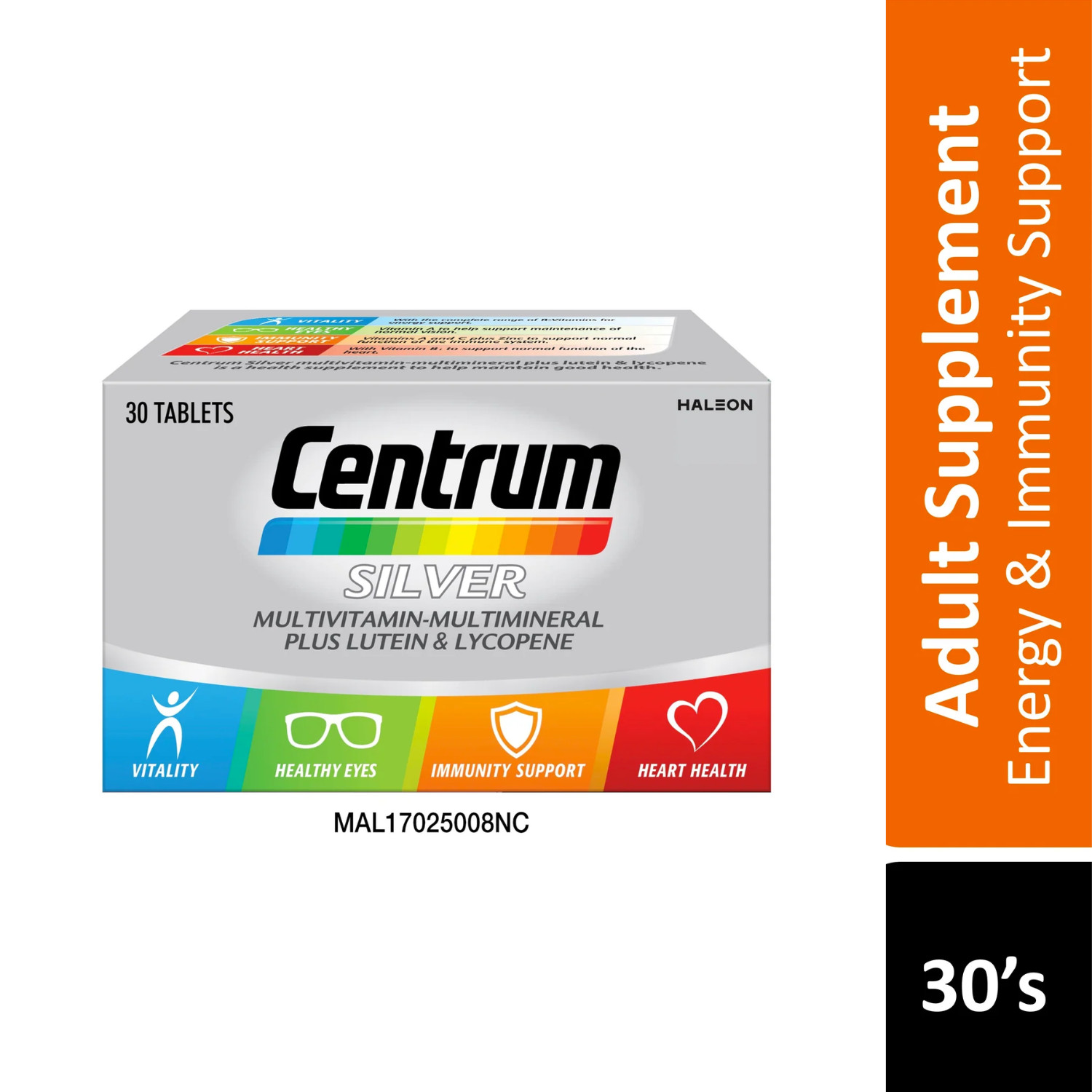 1 Box CENTRUM Silver Multivitamin-Multimineral Plus Lutein & Lycopene 30 Tablets