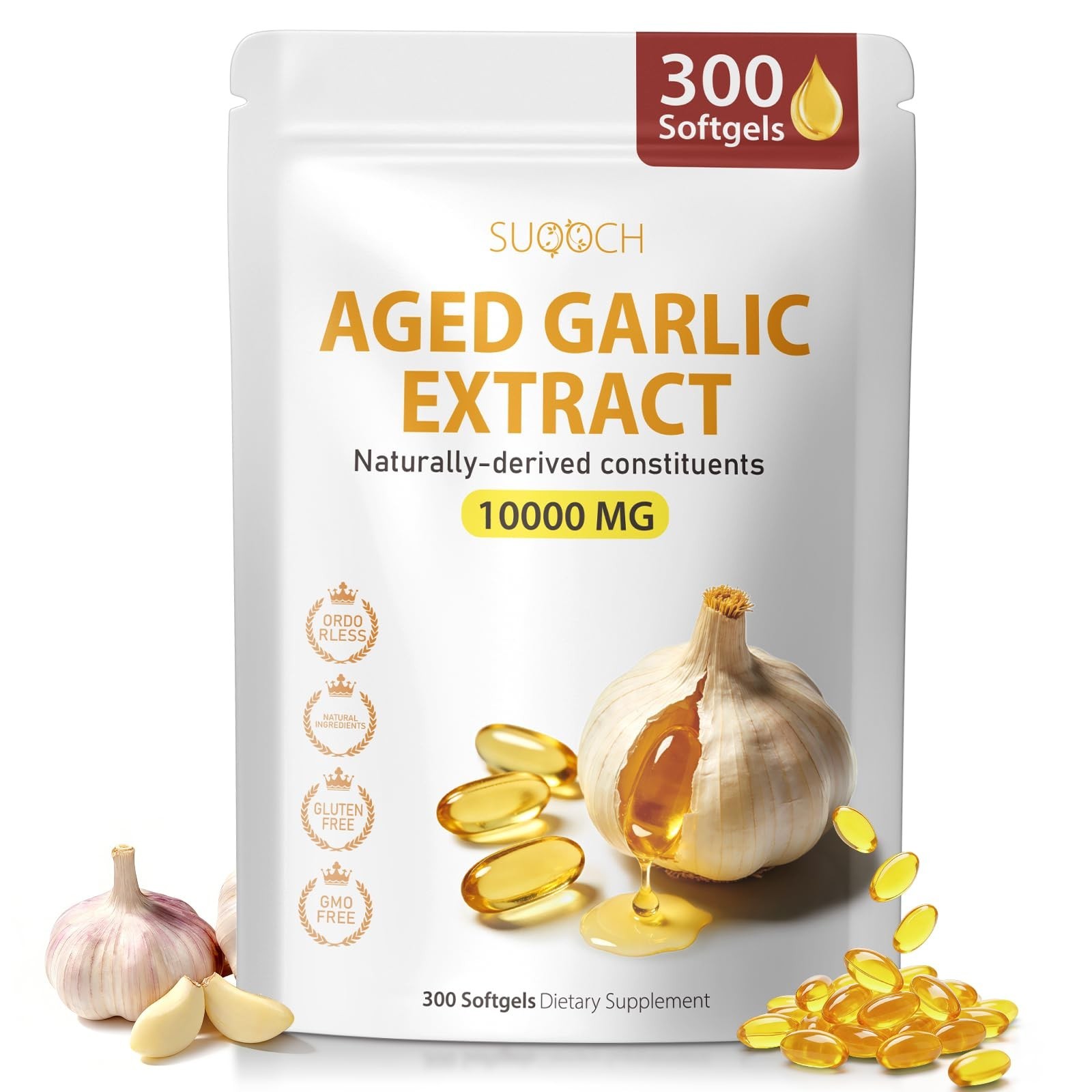 Aged Garlic Extract 300 Count – Non-GMO Softgels for Daily Wellness & Heart Heal