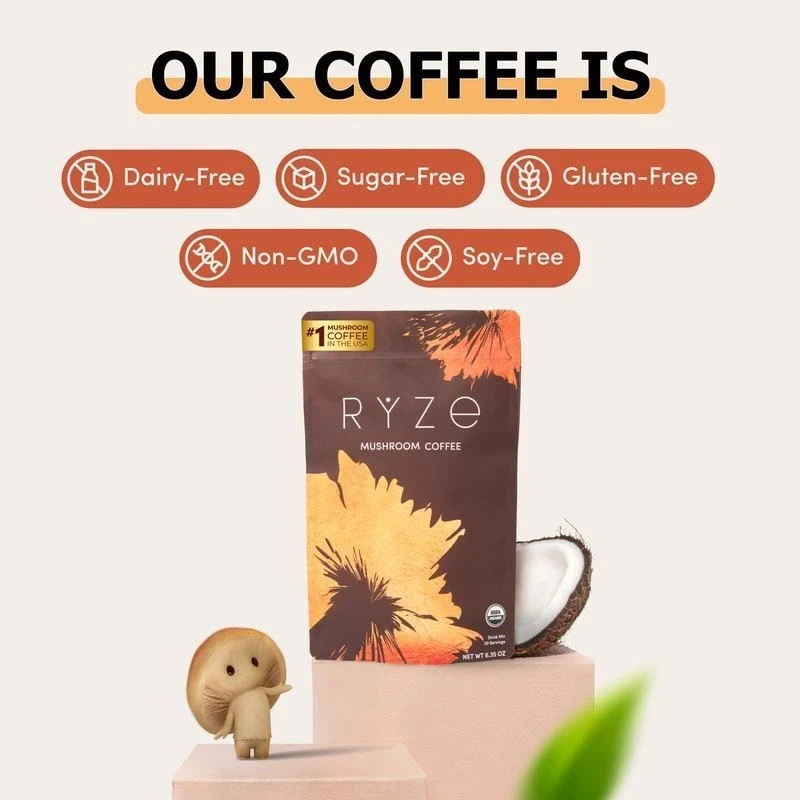 RYZE Mushroom Coffee USDA Organic with 6 AdaptogenicMushrooms and MCT Oil
