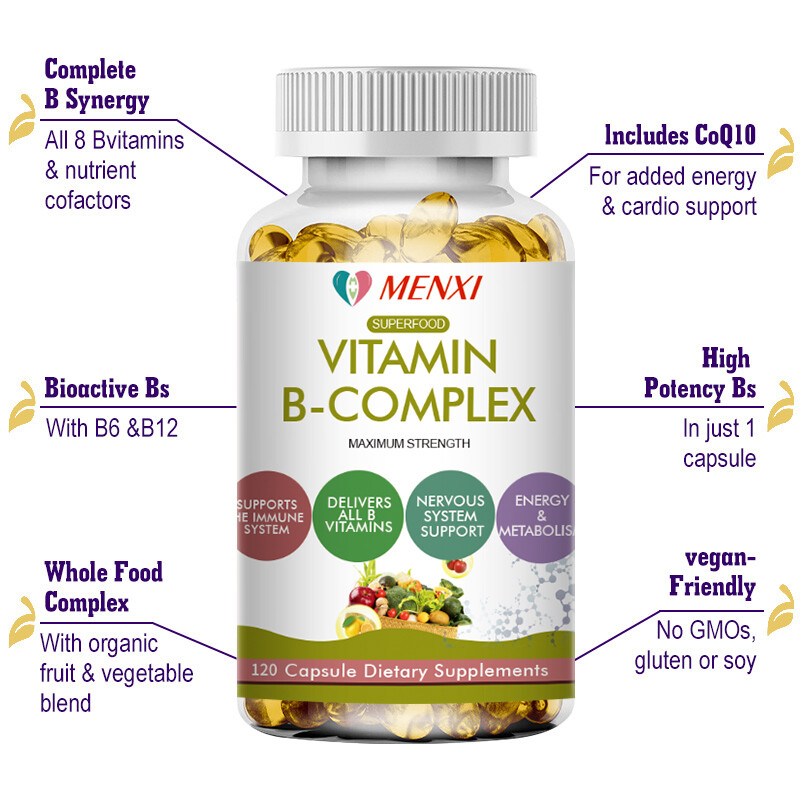 MENXI Vitamin B Complex 60 Capsules B1,B2,B3,B5,B6,B7,B9,B12, Immune Support USA