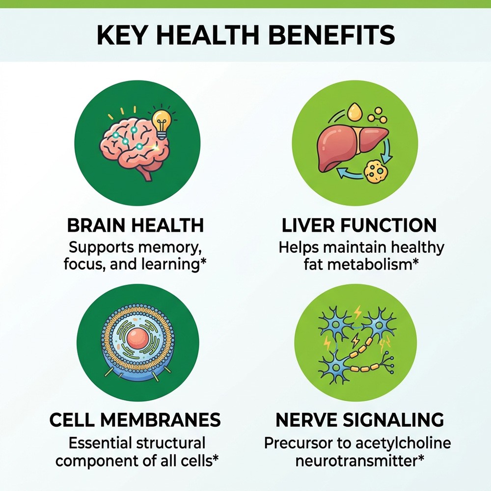 Choline Supplements 500mg Per Serving– Vegan And Non-Gmo – 30/60/120 Capsules