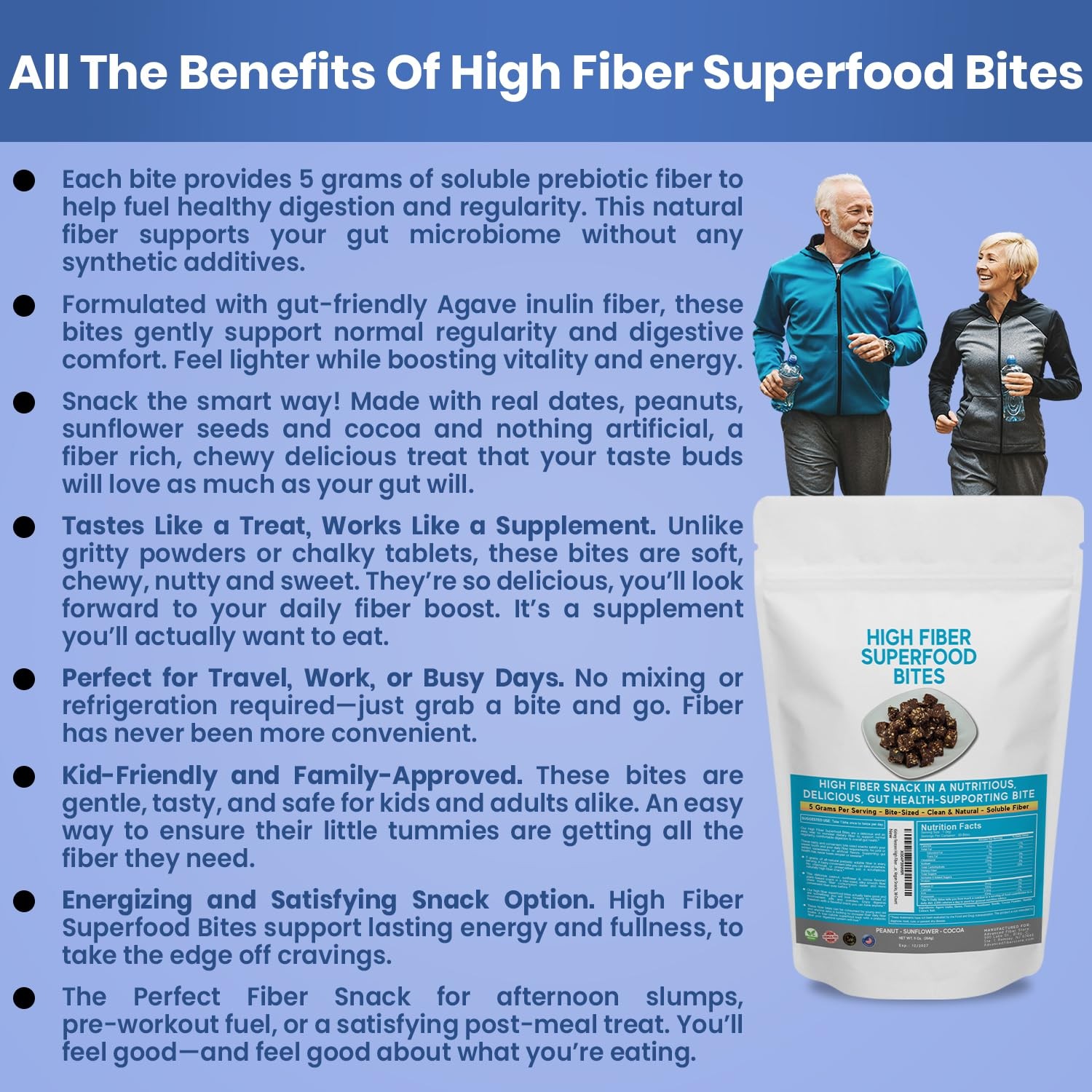 High Fiber Superfood Bites 5g, Clean Fiber Snacks for Adults, Peanut, Cocoa, …