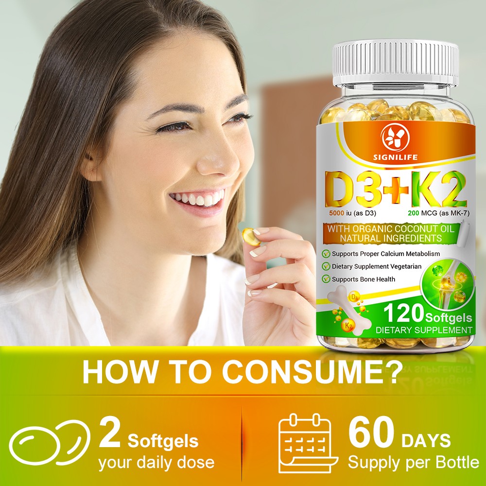 Vitamin D3 + K2 Gummies 60/120 ct for Bone Heart & Immune System Support
