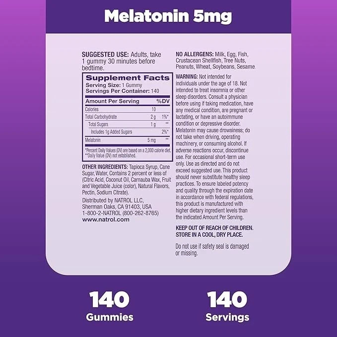 Natrol Melatonin 5mg Sleep Aid Gummies – Strawberry – 140ct -EXP 9/2026 (2 Pack)