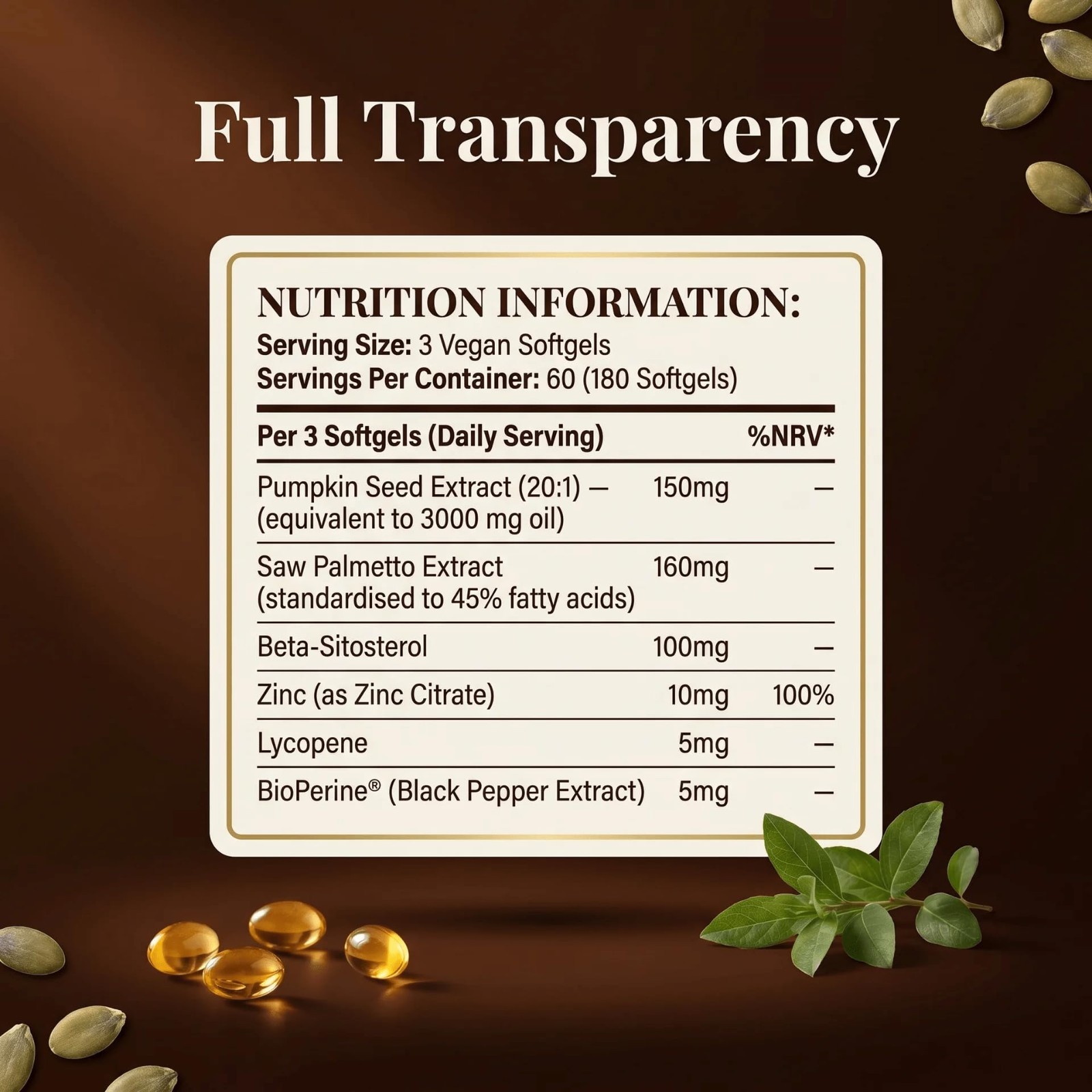 Pumpkin Seed Oil 3000mg with Saw Palmetto & Beta-Sitosterol for Prostate Health,