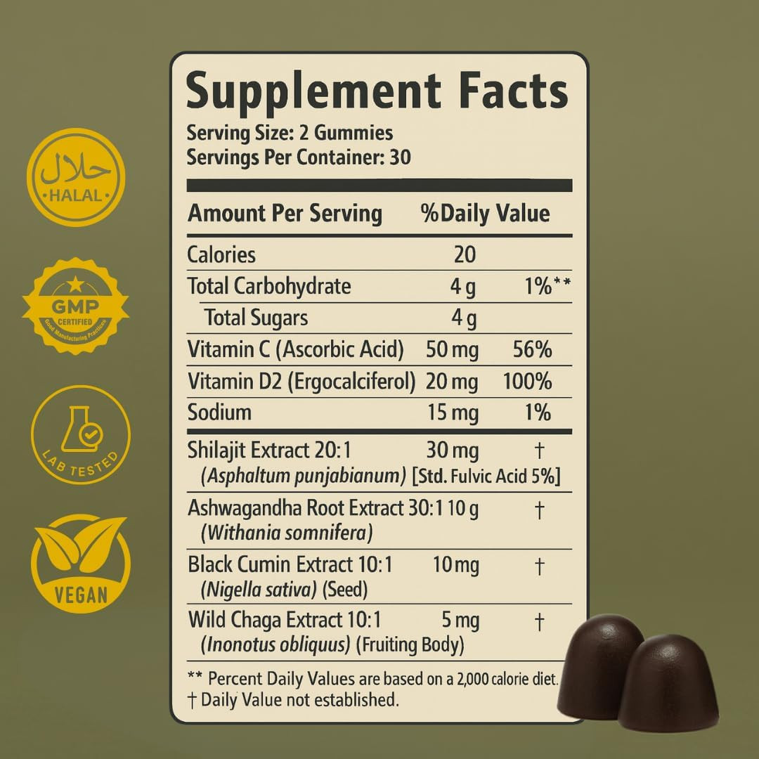 Pure Shilajit Gummies for Men & Women, Shilajit with Black Seed Oil, High Potenc