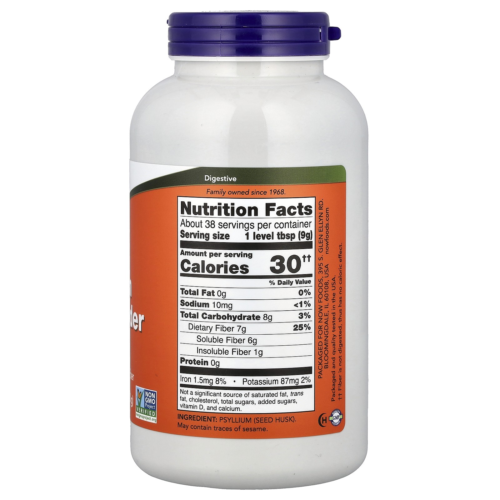 Now Foods Psyllium Husk Powder 12 oz 340 g GMP Quality Assured, Kosher, Vegan,