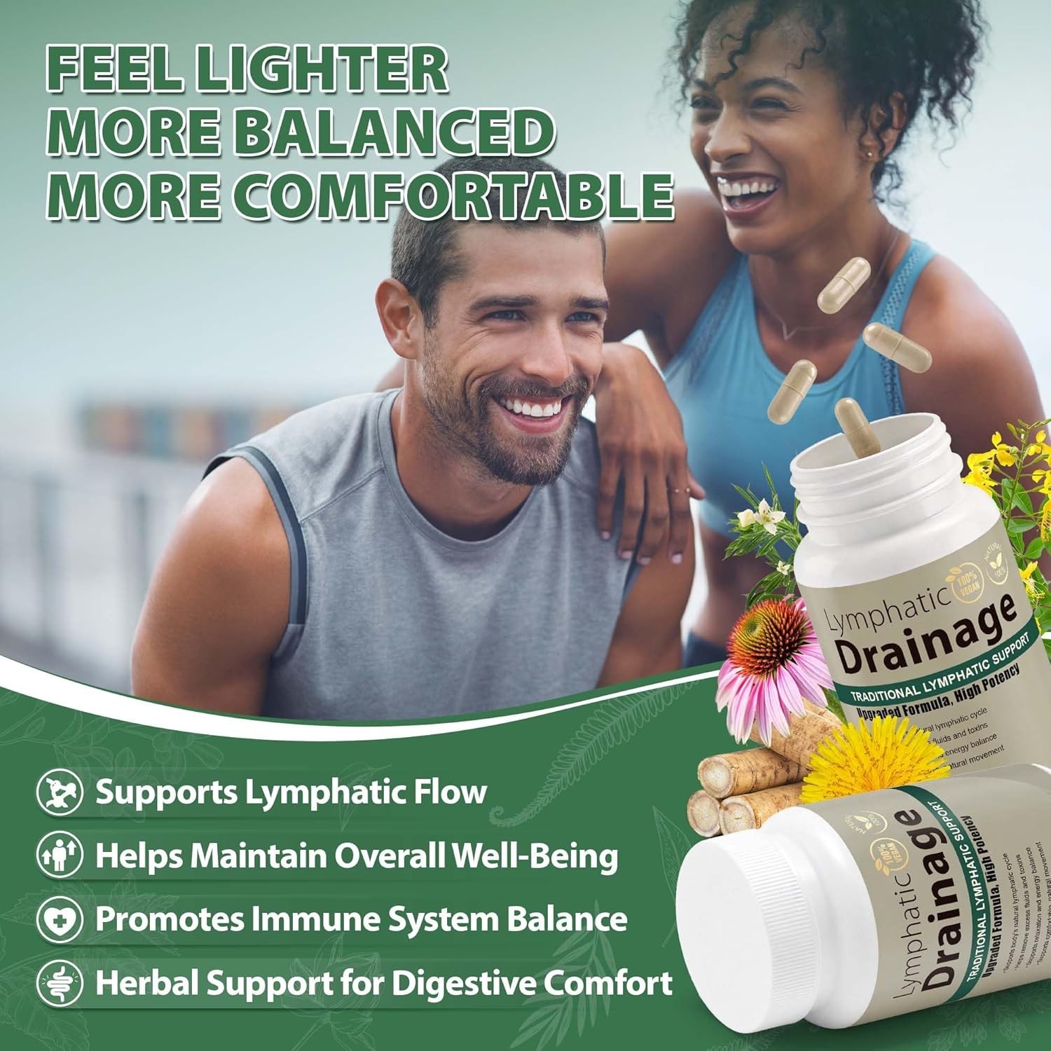 Lymphatic Drainage Capsules Natural Herbal Supplement for Immune Health & Fluid