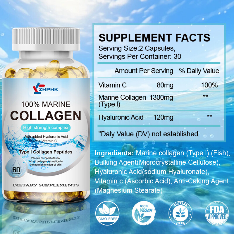 Marine Collagen Type I Collagen Peptides Pills 1300mg Hydrolyzed Collagen Pills