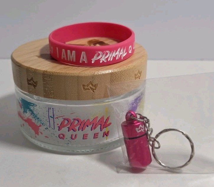Primal Queen Belt Bag Glass Jar for Supplements Pill Keychain Bracelet New