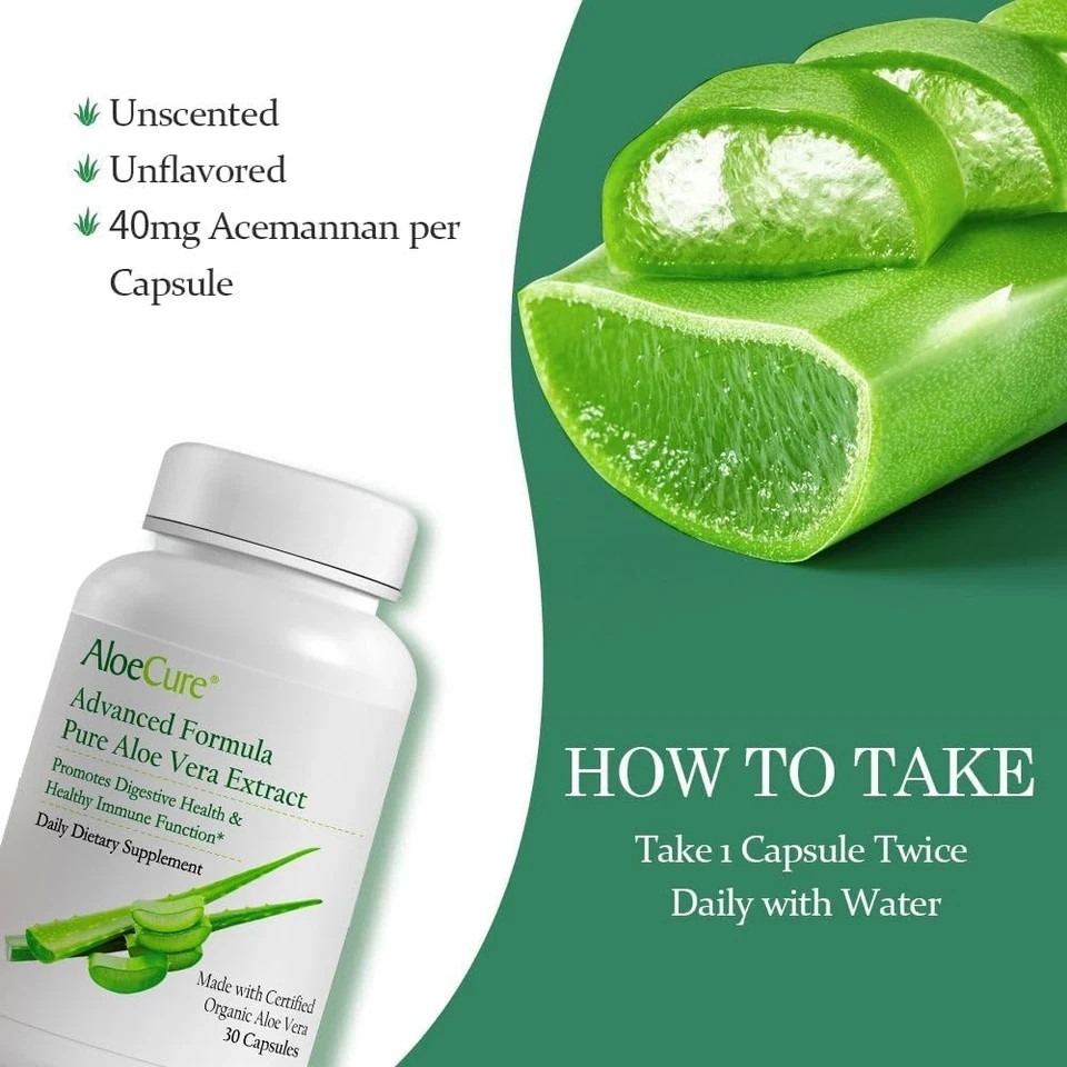 4 Bottles AloeCure Organic Aloe Vera Capsules, 130,000mg Inner (4×30 Capsules)