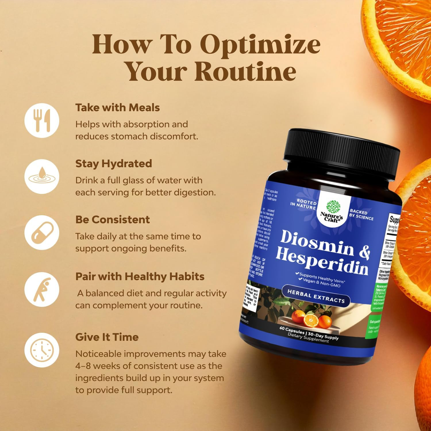Diosmin Hesperidin 1000Mg Complex for Adults – Bitter Orange Supplement for Vari