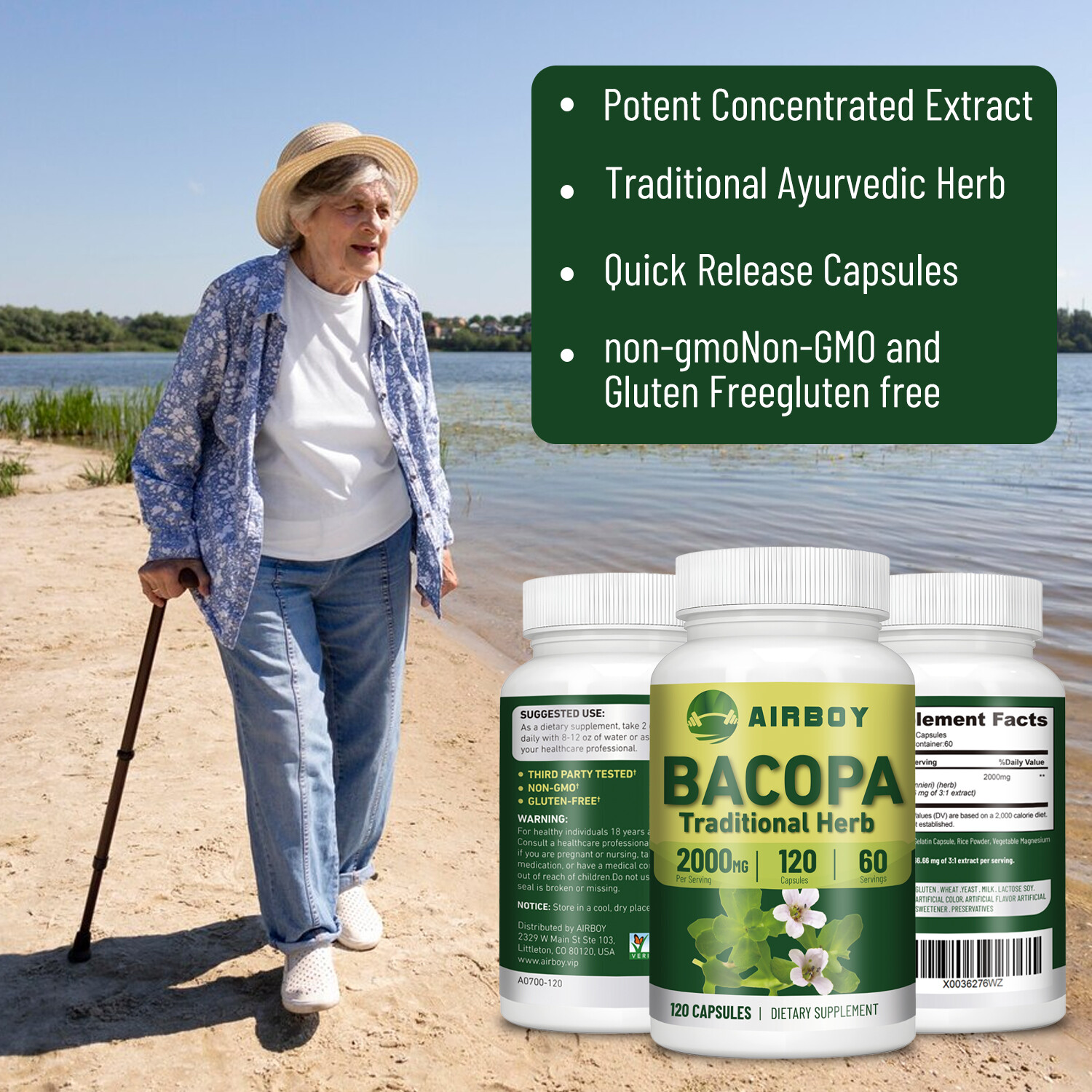 120pcs Bacopa Monnieri 2000mg – Memory Focus Boost Nootropic Brain Supplement