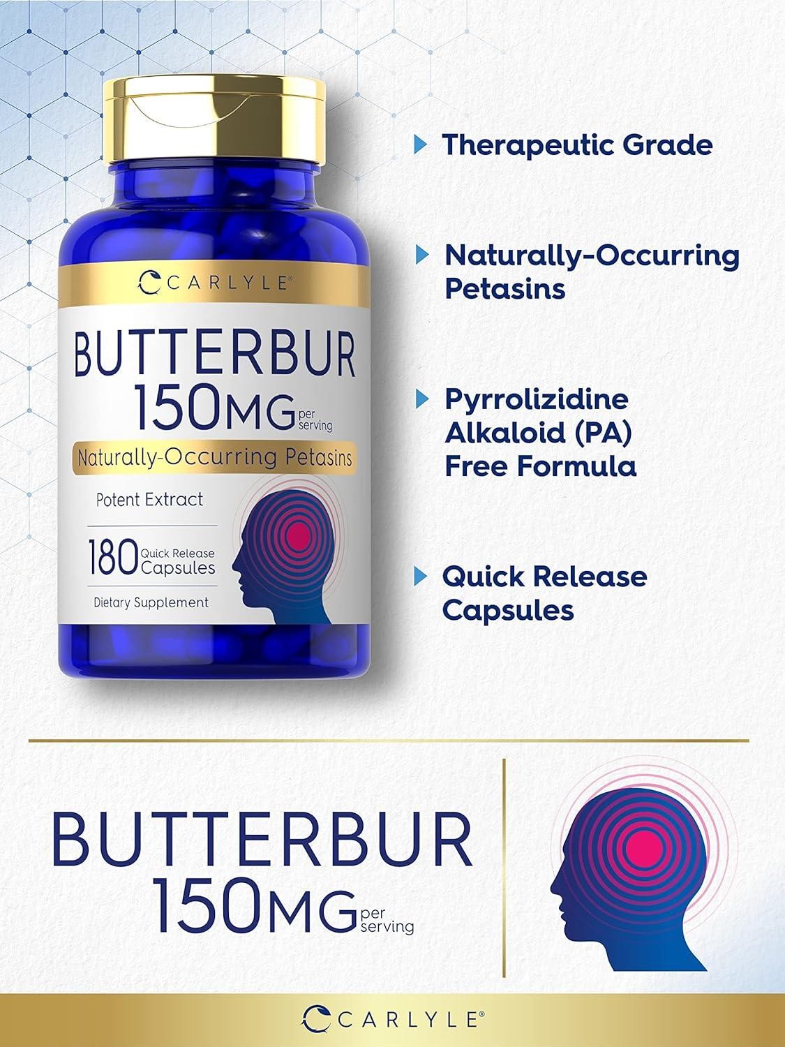 Butterbur 150 Mg Neurological Support Spasms Relieve Decrease Swell, 180 Caps