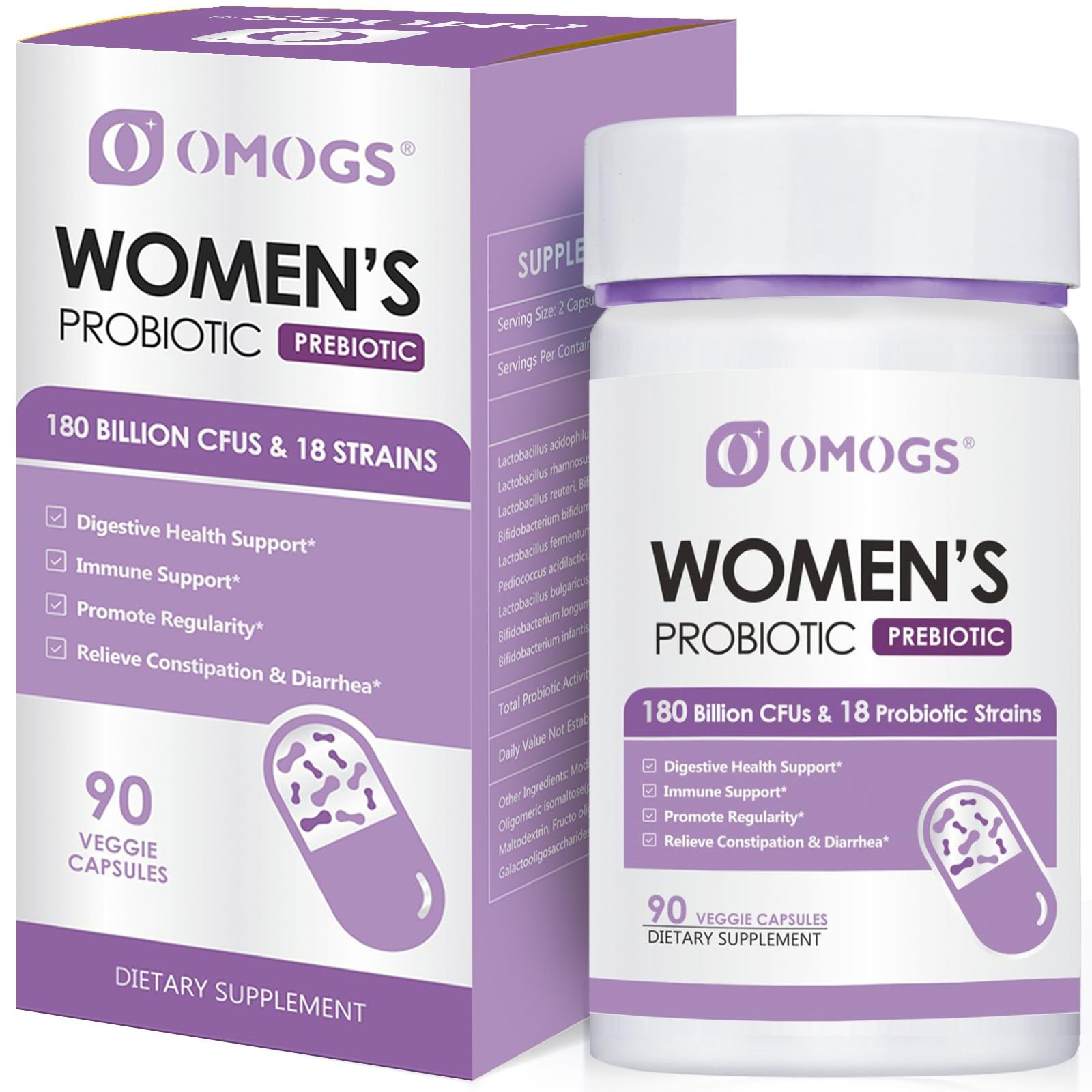 OMOGS Women’s Probiotic 180 Billion CFUs 18 Strains, with Organic Prebiotics, Cr