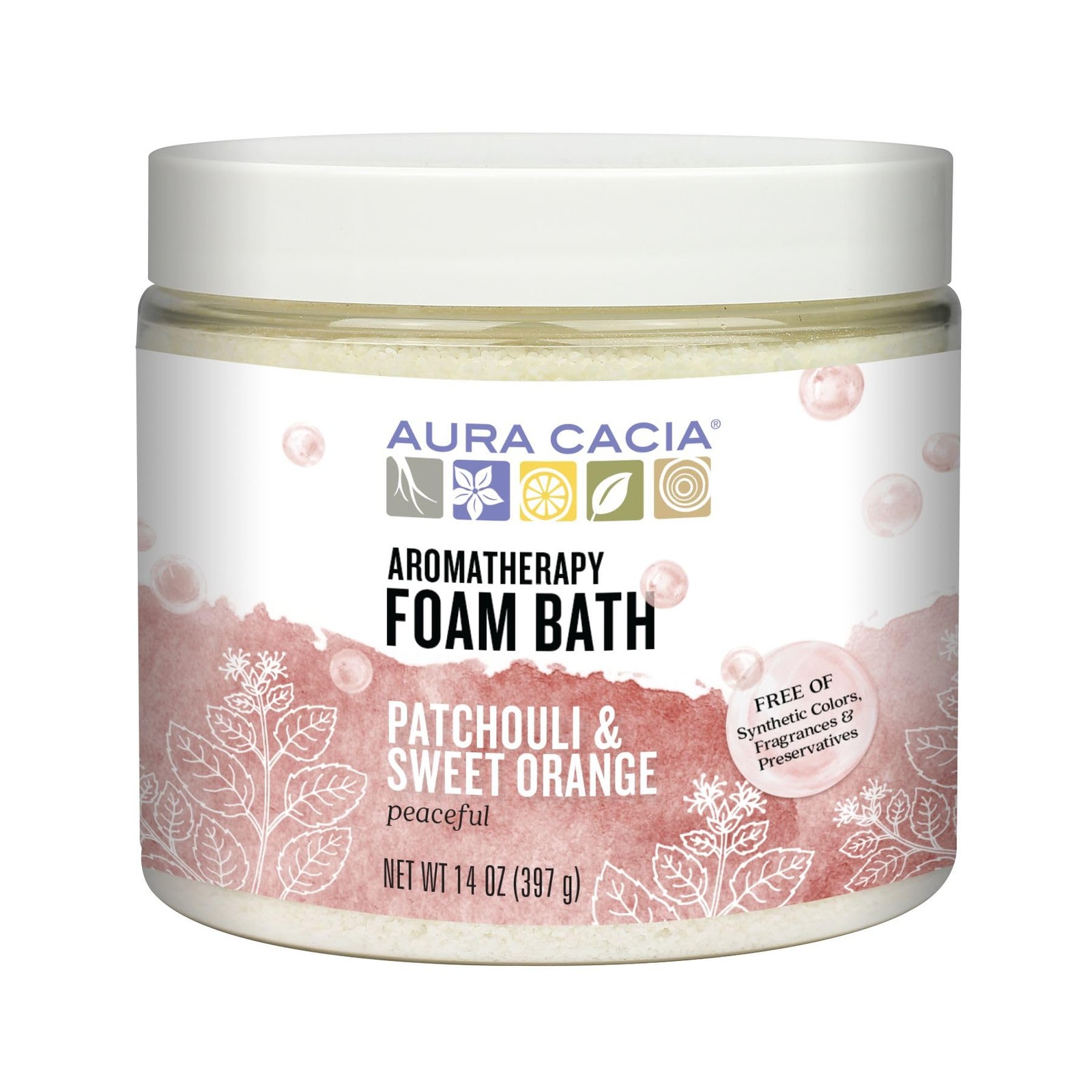 Aura Cacia Peaceful Patchouli and Sweet Orange Aromatherapy Foam Bath 14 Fl Oz