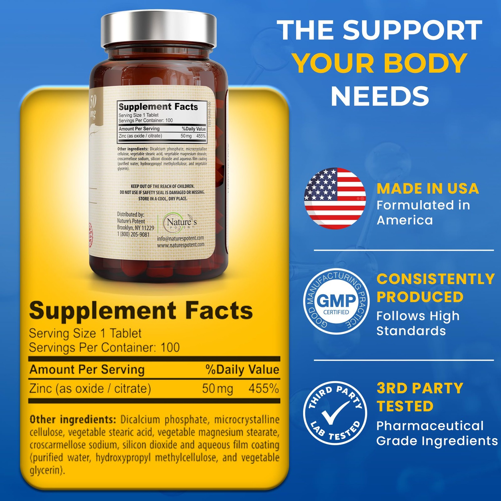Zinc 50mg [High Potency] Supplement – Immune Support 100 Count (Pack of 1)