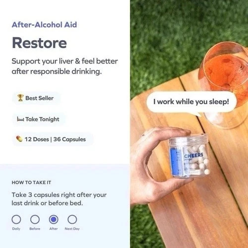 Cheers Restore – DHM + L-Cysteine Supplement | Post-Drinking Support