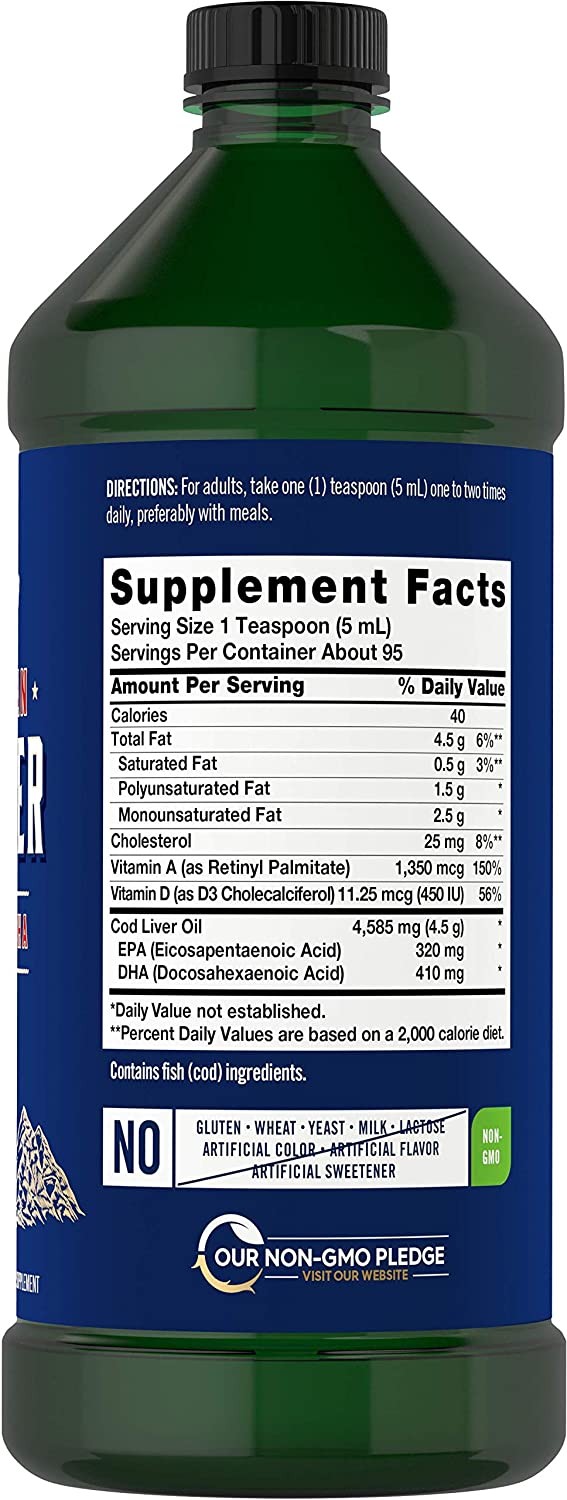 Cod Liver Oil Norwegian 16 fl oz 3 Bottles | Non-GMO, Gluten Free | by Carlyle