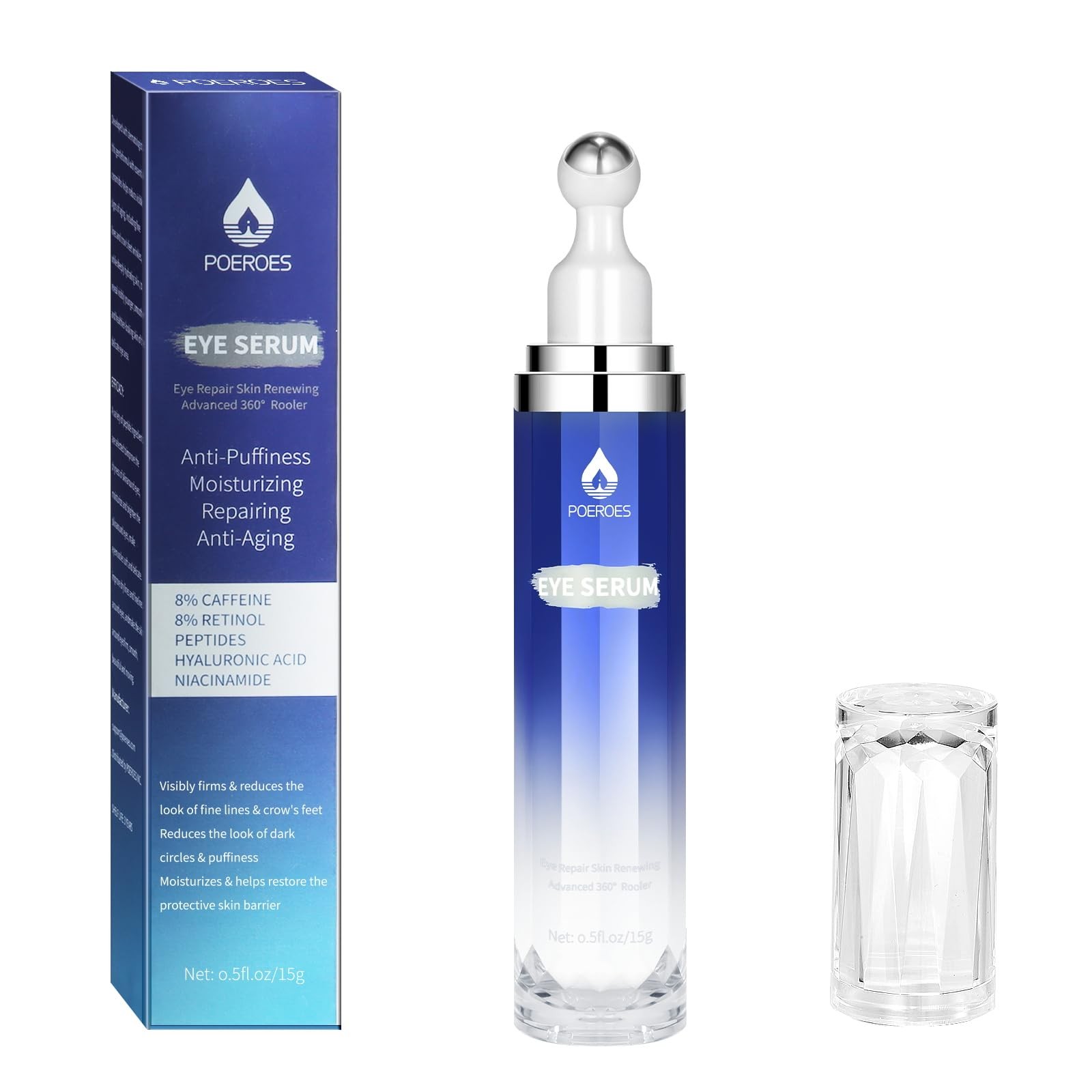 Eye Serum with 8% Caffeine Retinol Hyaluronic 0.5 Ounce (Pack of 1), Blue