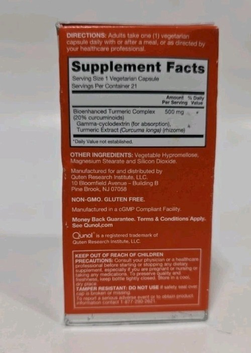 Qunol Turmeric Curcumin Complex 500mg 21 Capsules Ultra High Absorption 11/26