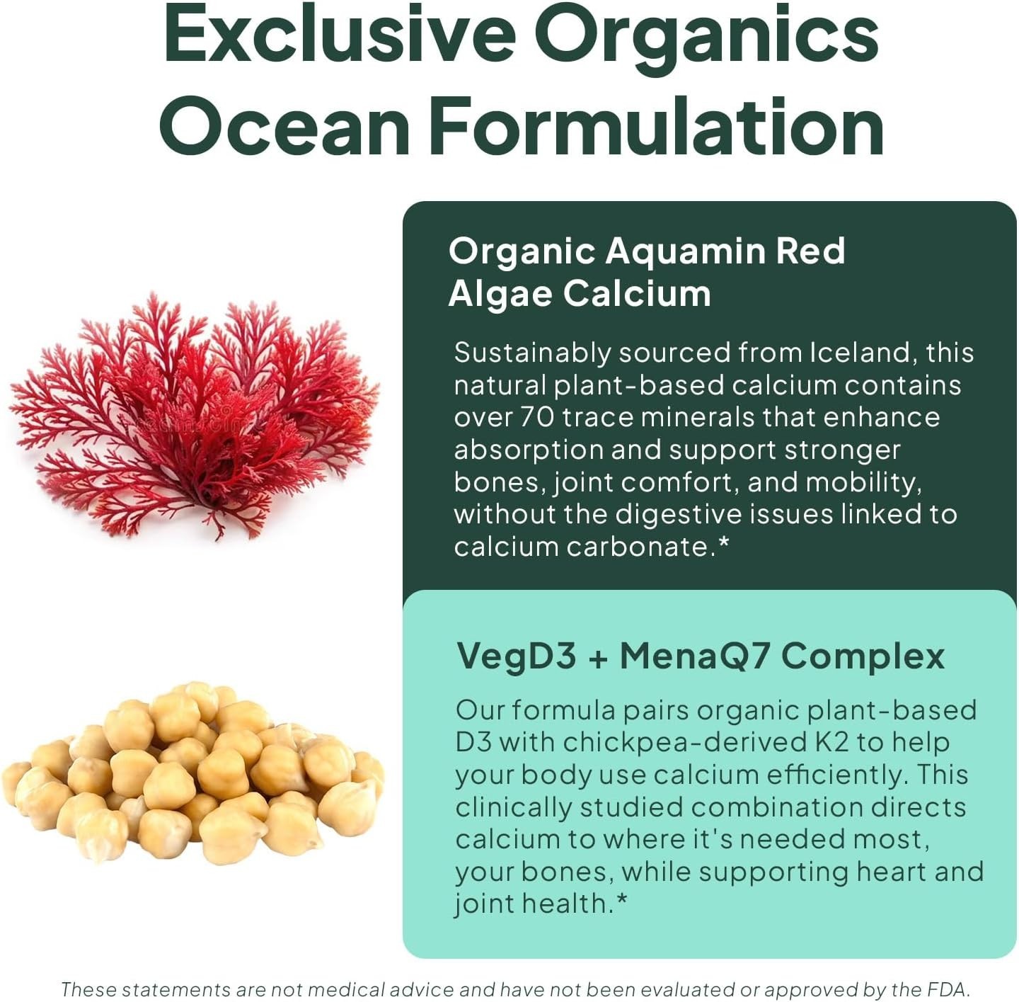 Organics Ocean Better Calcium – Organic Red Algae Calcium with Vitamin D3 and K2