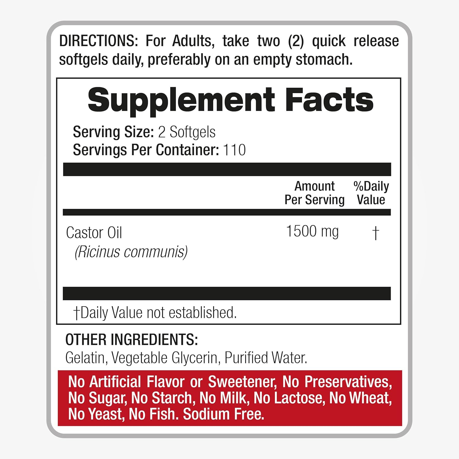 Lab | Castor Oil Pills |220 Softgels | Castor Oil Softgels | Concentrate Extract