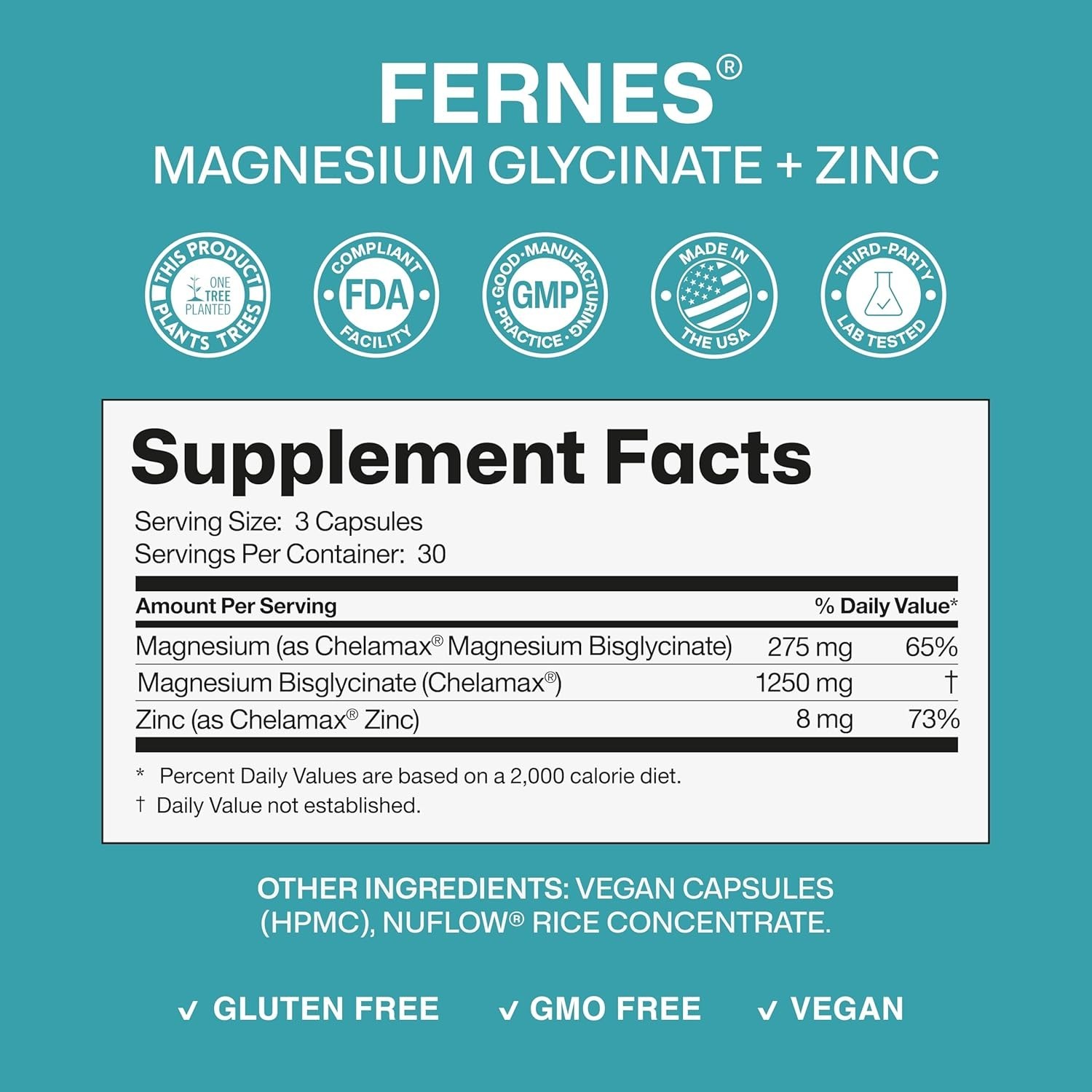 Magnesium Glycinate 1250mg with Zinc – Gentle on Stomach – Sleep, Muscle Cramp,
