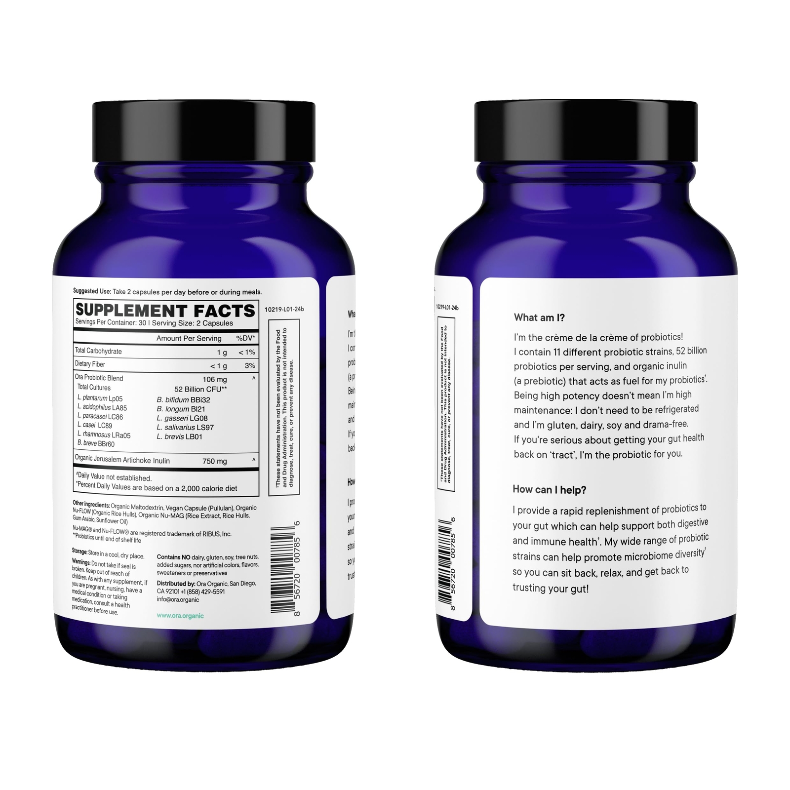 Ora High Potency Probiotic 60 Count 52 Billion CFU Gut Health Supplement