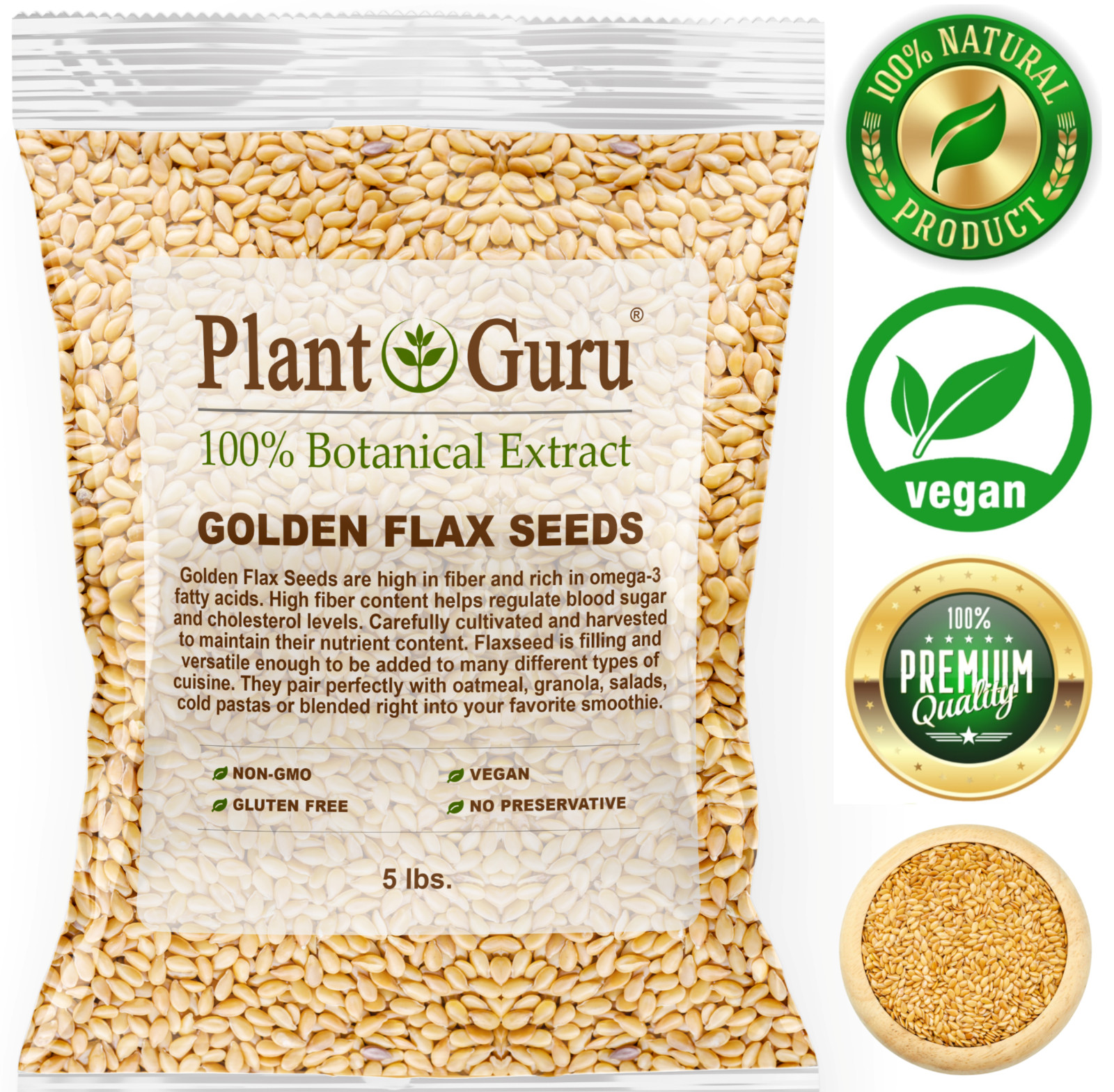 Golden Flax Seeds Whole Grain Seed Flaxseed NON GMO Linseed 1 oz to 20 lbs. Bulk