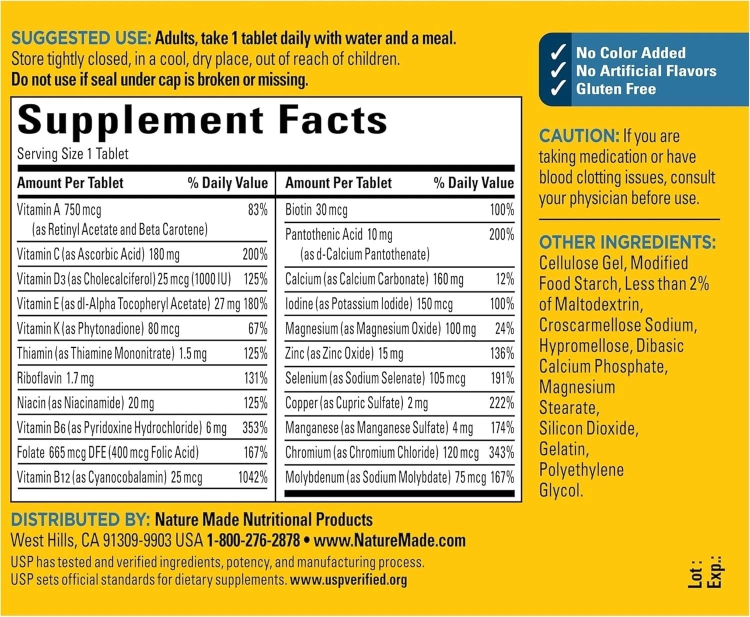 Nature Made Multi For Him 50+ Men’s Multivitamin 90 Tablets Gluten Free USA