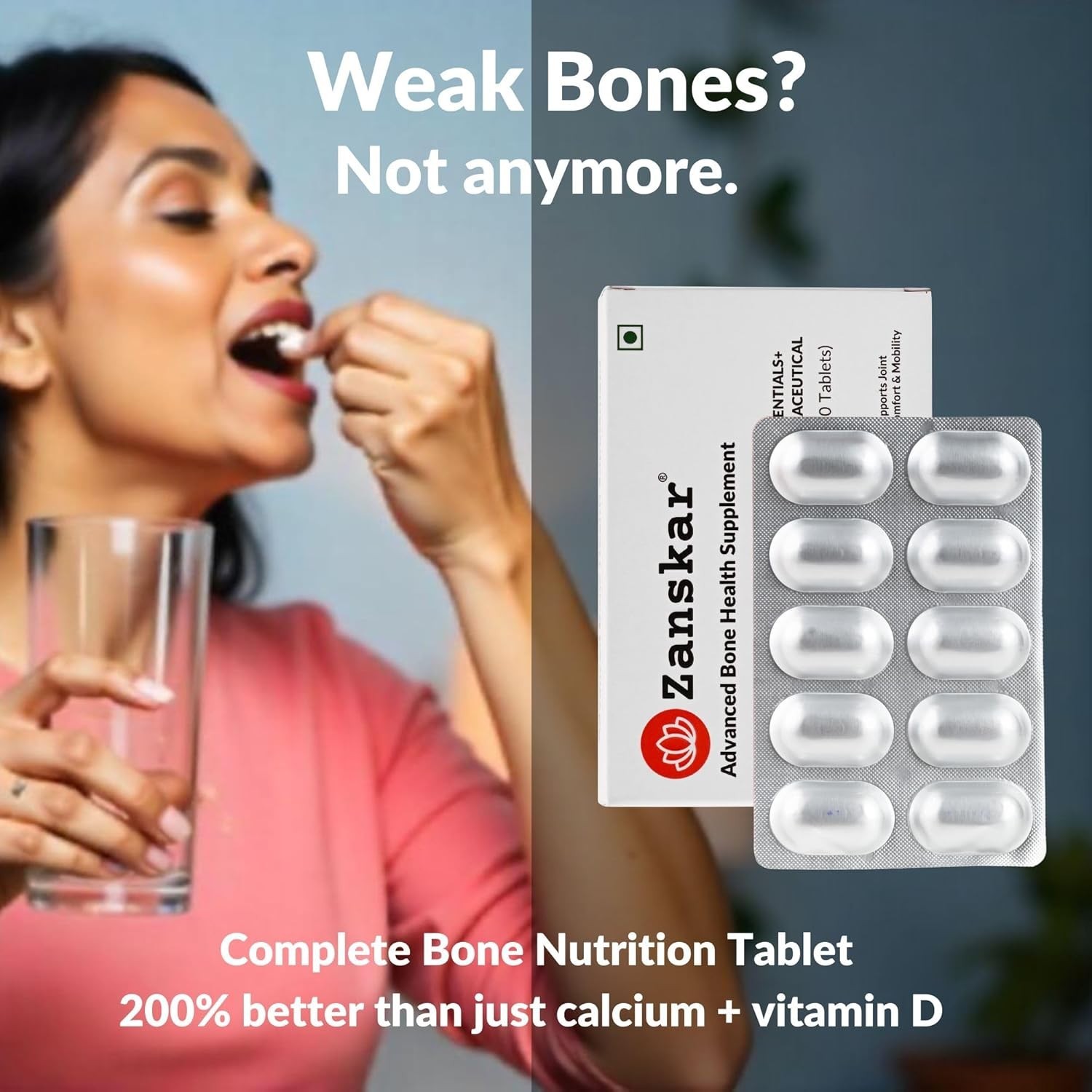 Zans.kar Bone Health Calcium D3 K2 Tablets 30 Count
