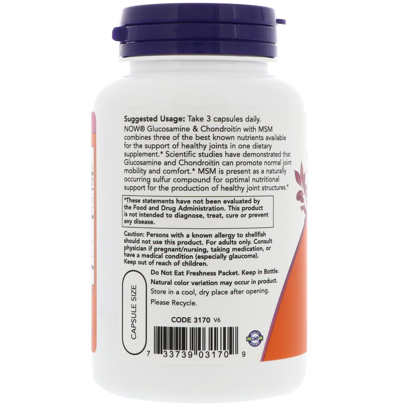 Now Foods Glucosamine Chondroitin with MSM 90 Capsules GMP Quality Assured