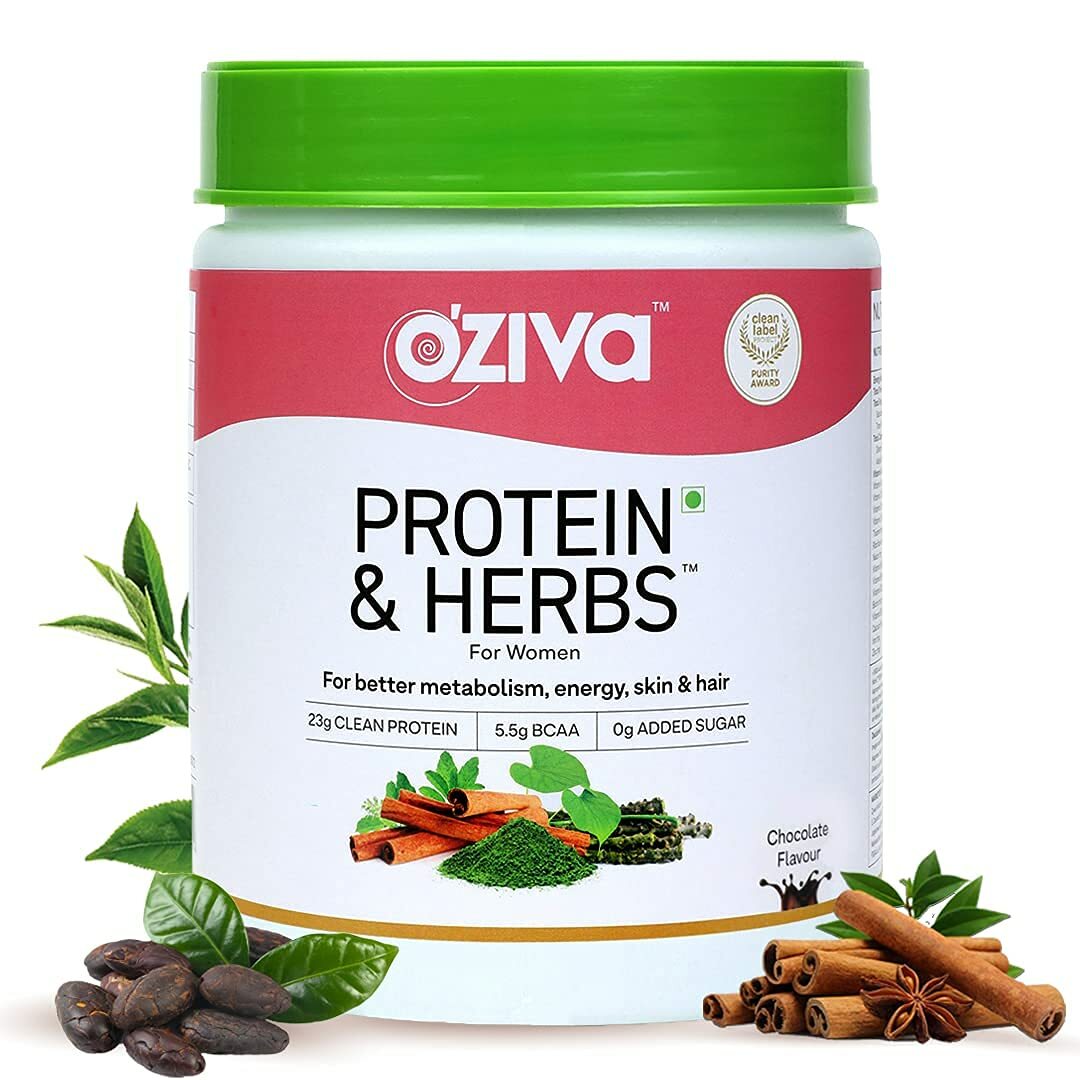 OZiva Protein & Herbs for Women Better Metabolism, Skin & Hair 500gm (Chocolate)